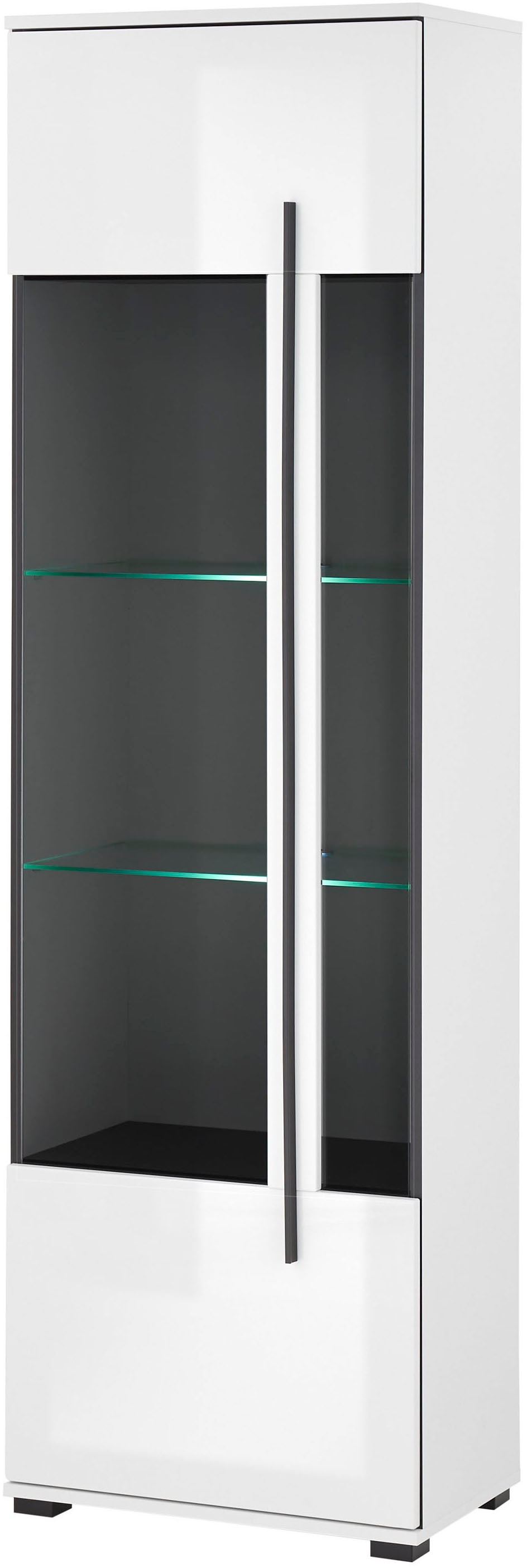 INOSIGN Vitrine »Cantara, Vitrinenschrank in Eiche Evoke oder weiss, Standvitrine«, schwarzer Stangengriff, ausreichend Stauraum, vielseitig einsetzbar