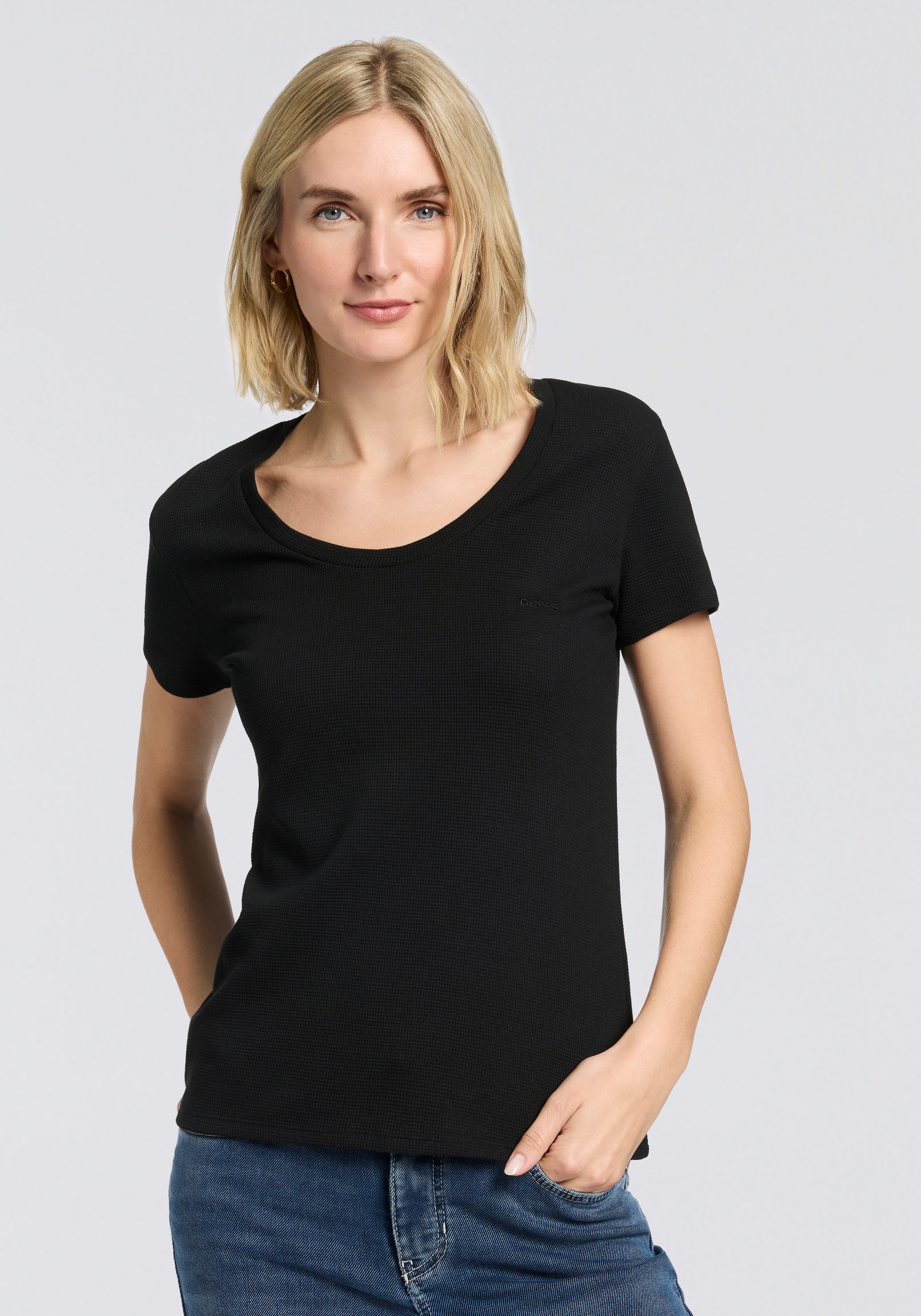 BOSS T-Shirt Rundhalsausschnitt, Waffelstruktur