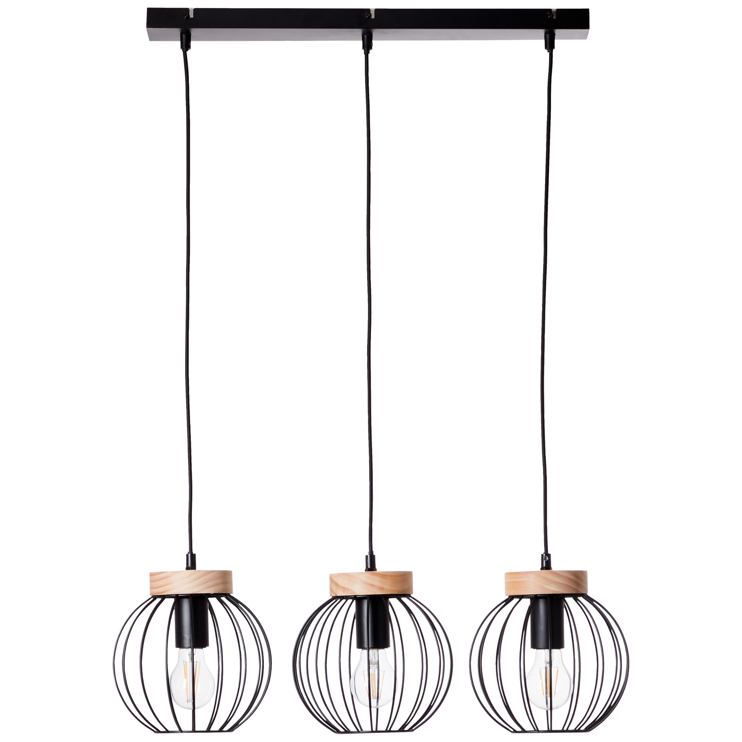 Brilliant Pendelleuchte »Sorana« E27 1 Stk. Hängelampe 3flg schwarz/holzfarbend