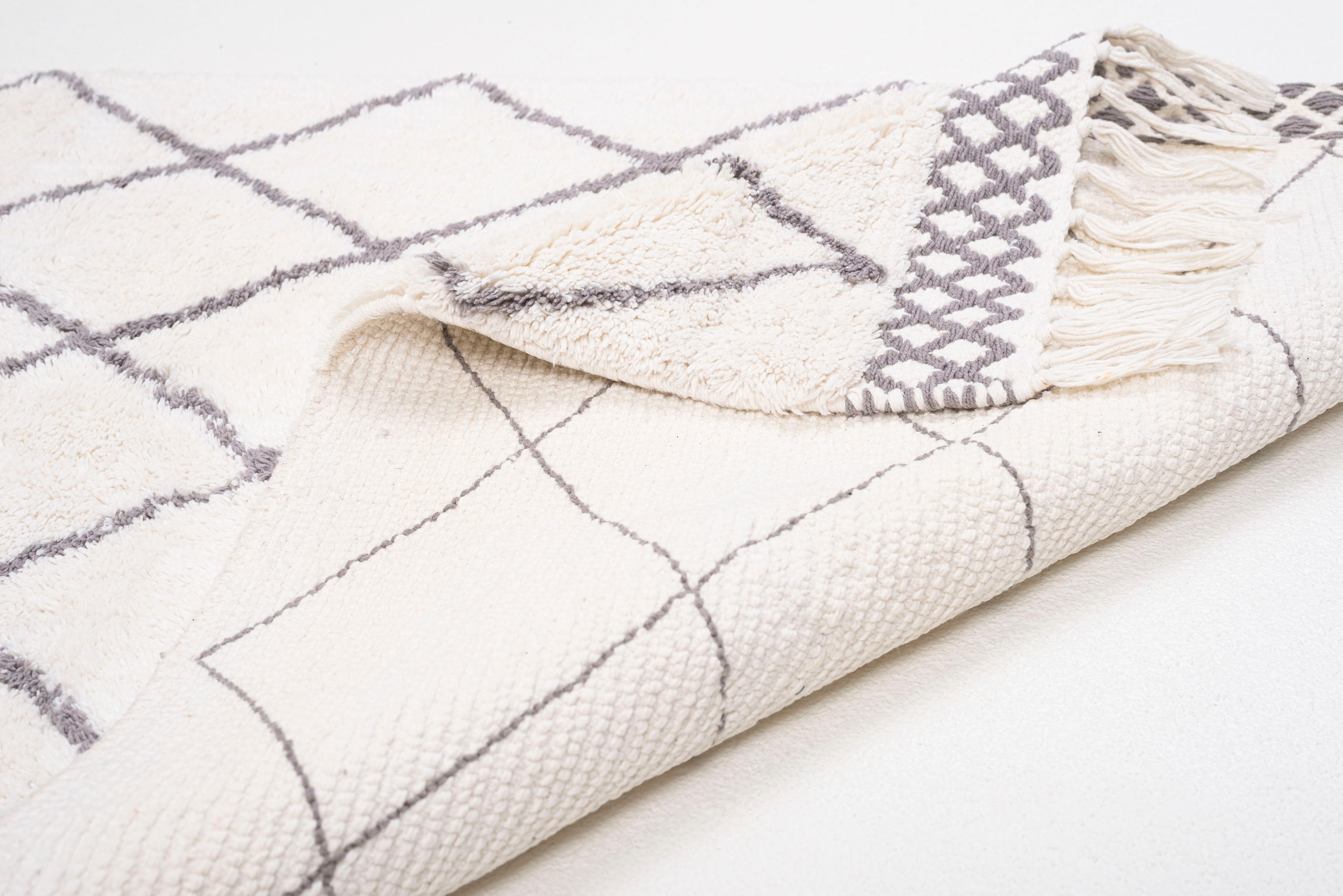 TOM TAILOR HOME Badematte »Ethno Bath«, fussbodenheizungsgeeignet, Badteppich, Berber Look, Rauten Muster, mit Fransen, reine Baumwolle