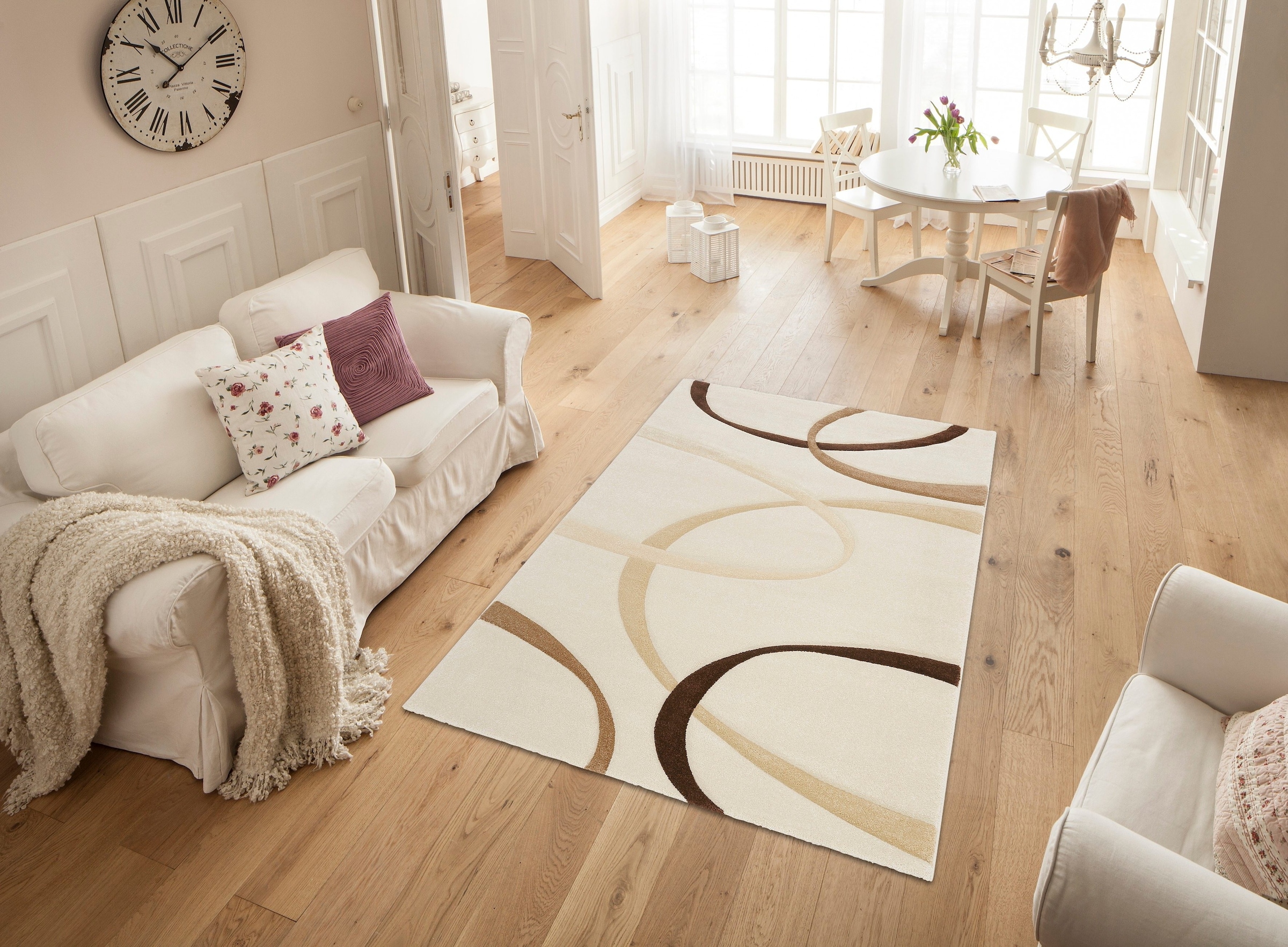 my home Kurzflor Teppich Jelmoli-Versand | handgearbeiteter online rechteckig, »Bilbao«, Konturenschnitt, flacher bestellen Teppich rund
