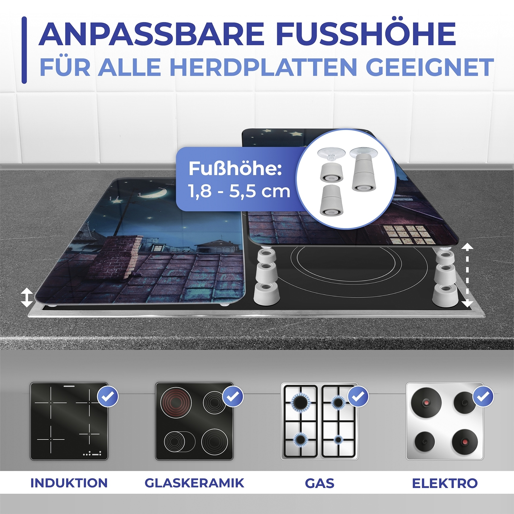 Maximex Herd-Abdeckplatte »Universal Modell Moon Cat«, (Set, 2 tlg.), Herdabdeckung für alle Herdarten, kratzfest, mit rutschfesten Füssen