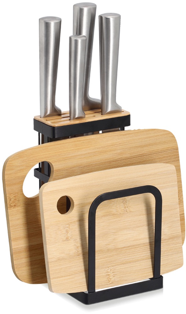 Zeller Messerblock mit Brettchenständer Metall/Bambus 12 x 22 x 14 cm
