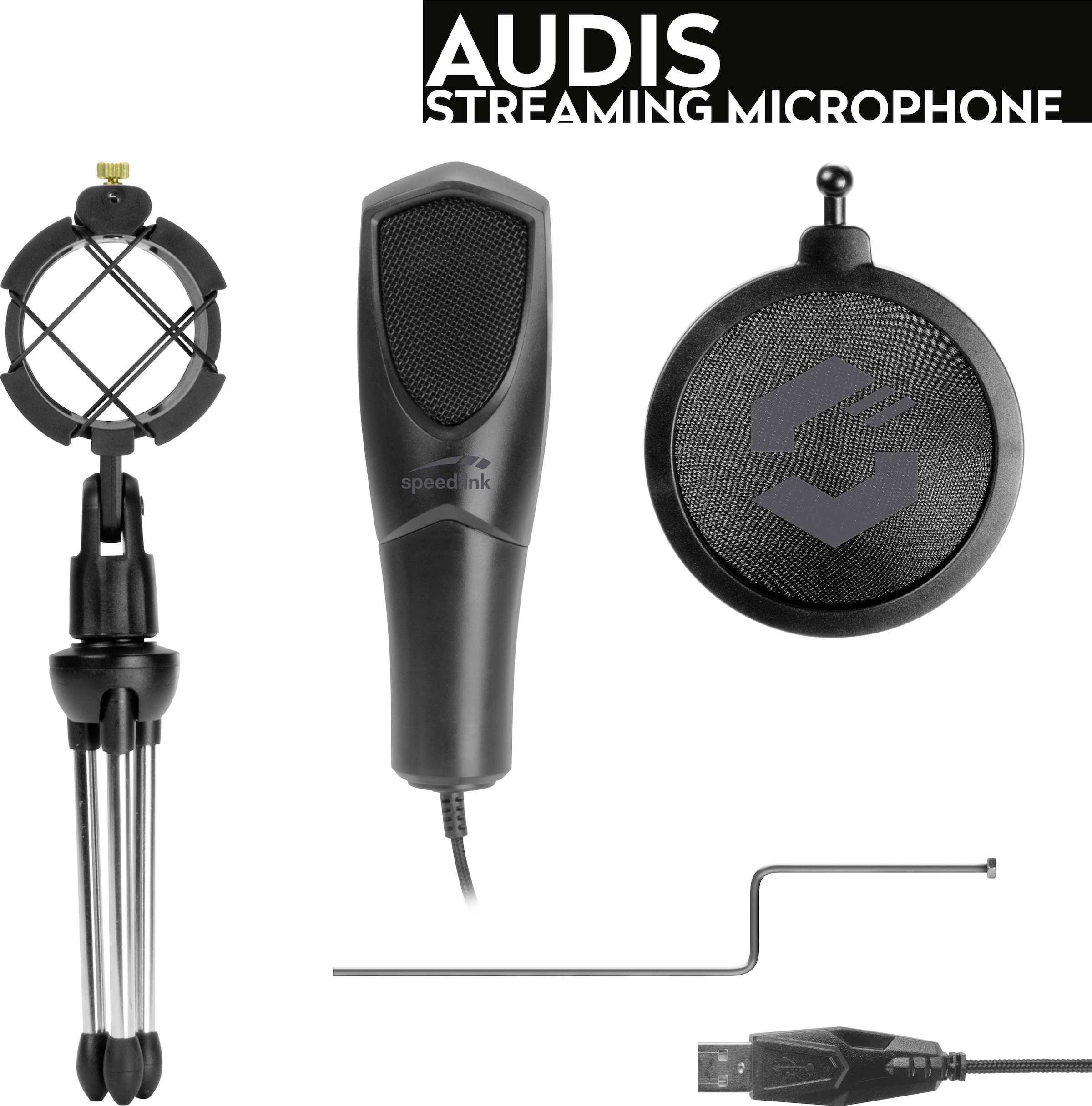Speedlink Streaming-Mikrofon »AUDIS Desktop USB Standmikrofon für PC«, Gaming Mikrofon mit Ständer und Popfilter