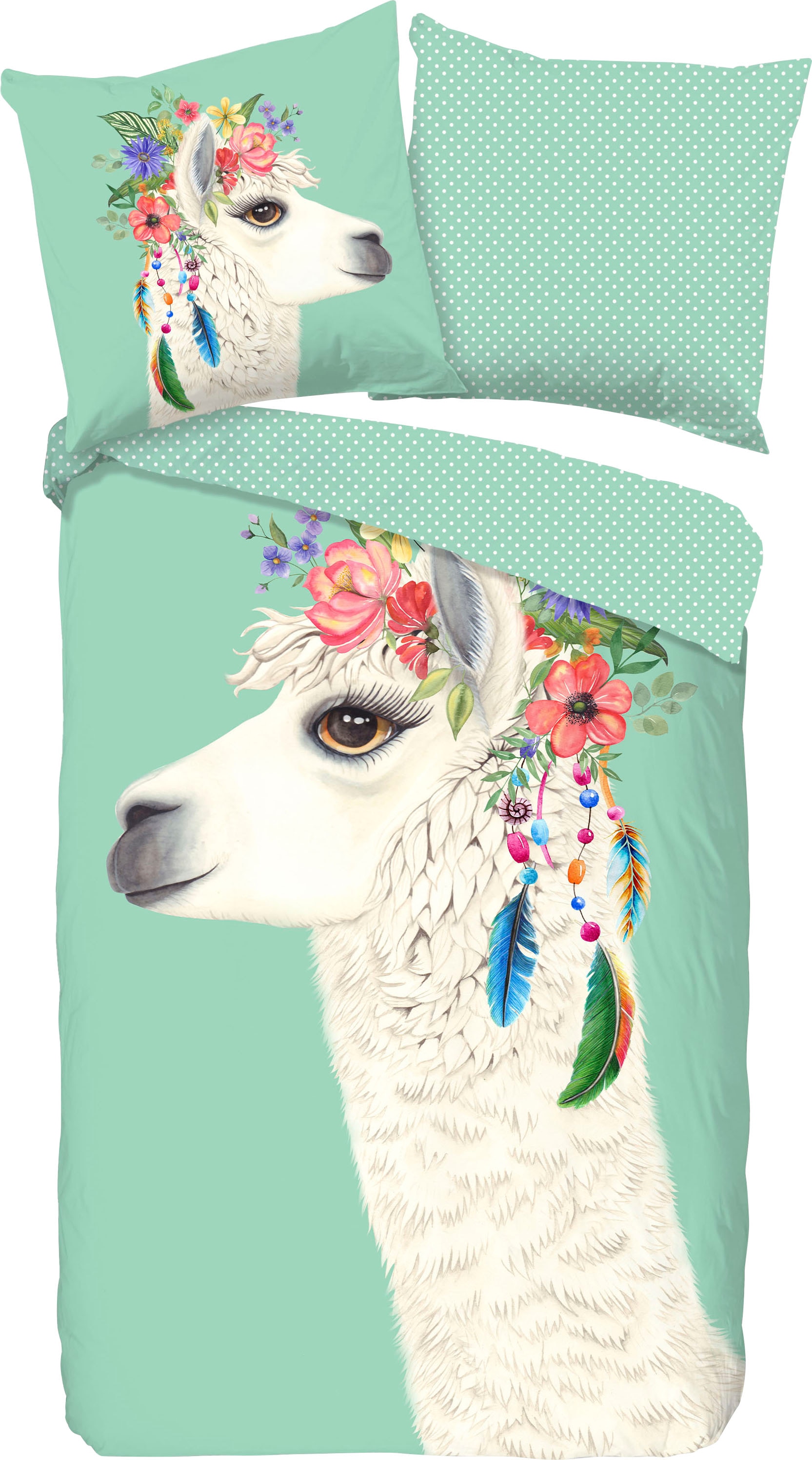 good morning Kinderbettwäsche »Joey«, Baumwolle, 135x200, Reissverschluss, Wendeoptik, Kind, Lama, Mädchen