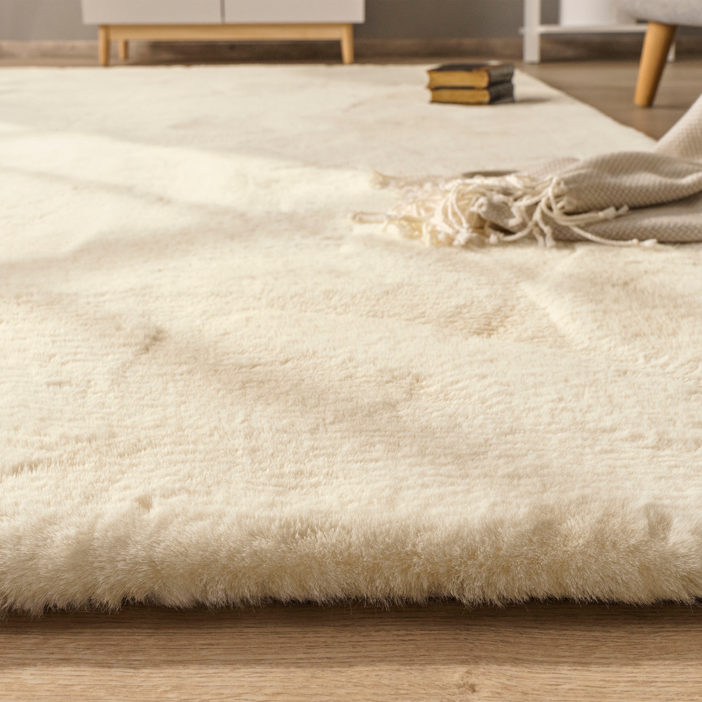 Paco Home Hochflor-Teppich »Rabbit Deluxe 860«, rechteckig, 39 mm Höhe, Kunstfell, Uni-Farben, sehr weicher Flor, Wohnzimmer, Schlafzimmer