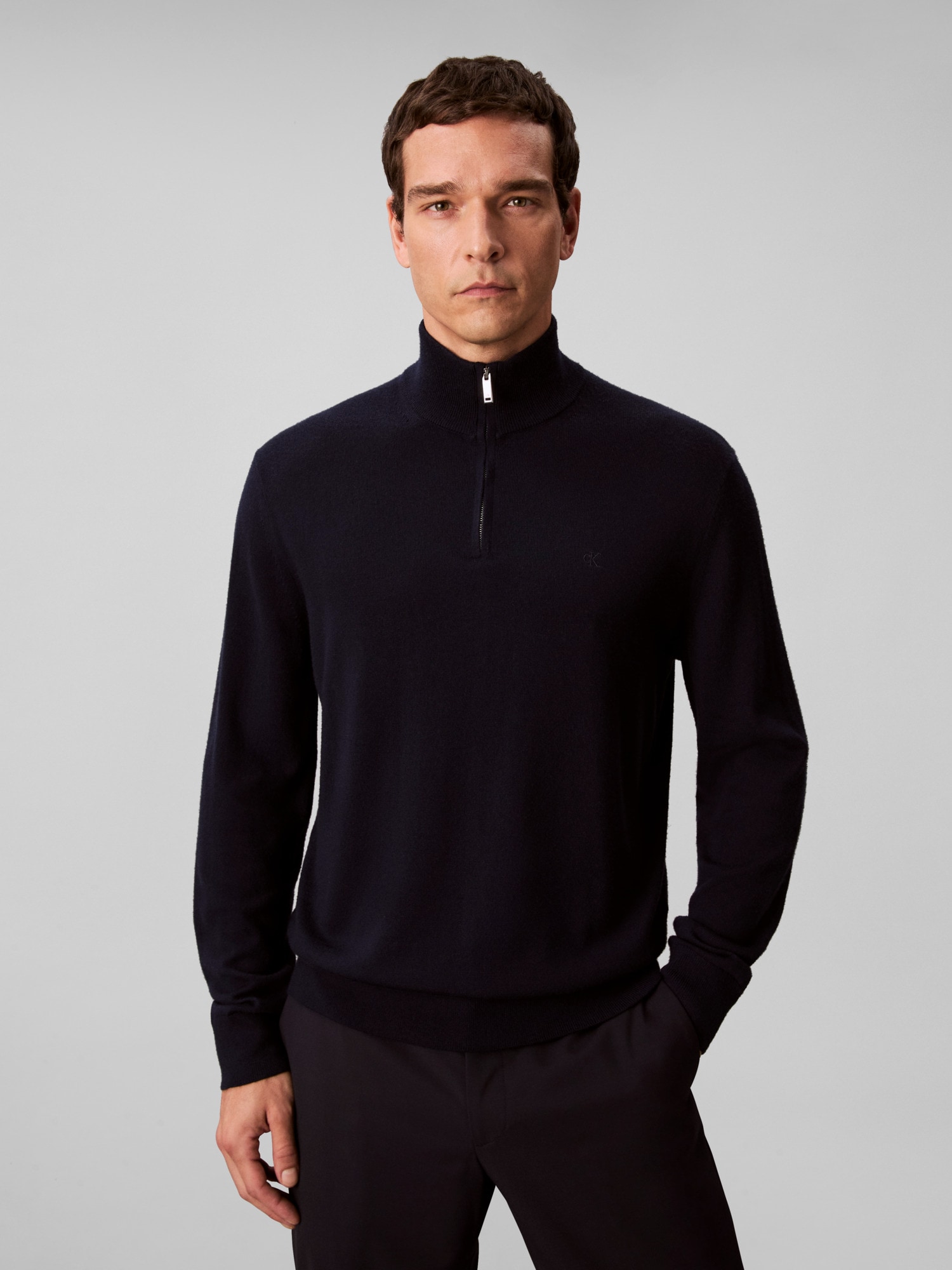 Calvin Klein Stehkragenpullover »LS 100% MERINO QZ 14GG« Mit Rundhalsausschnitt, regular fit