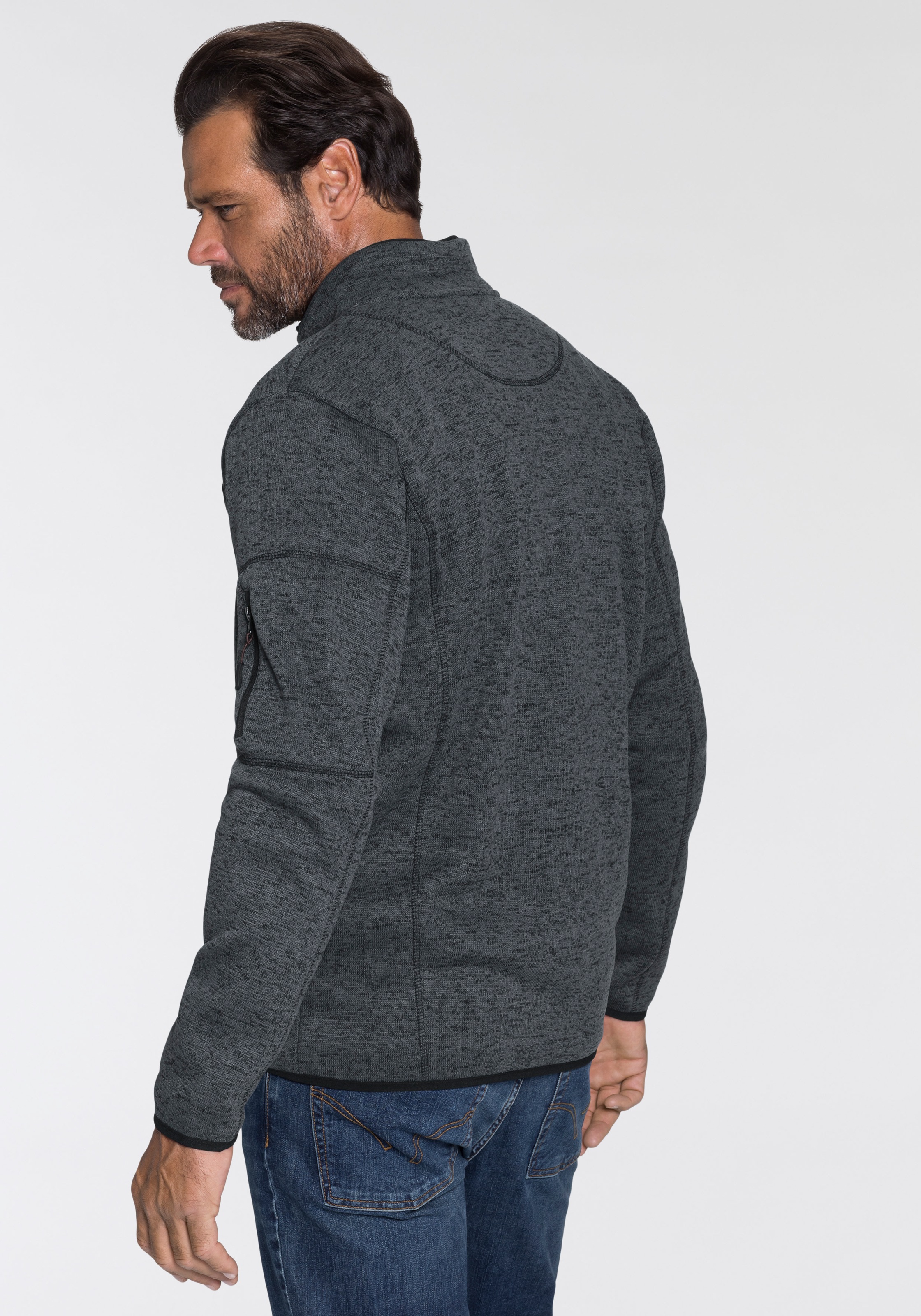 Man's World Strickfleecejacke, für die Übergangszeit, mit Reissverschlusstaschen, mit Stehkragen