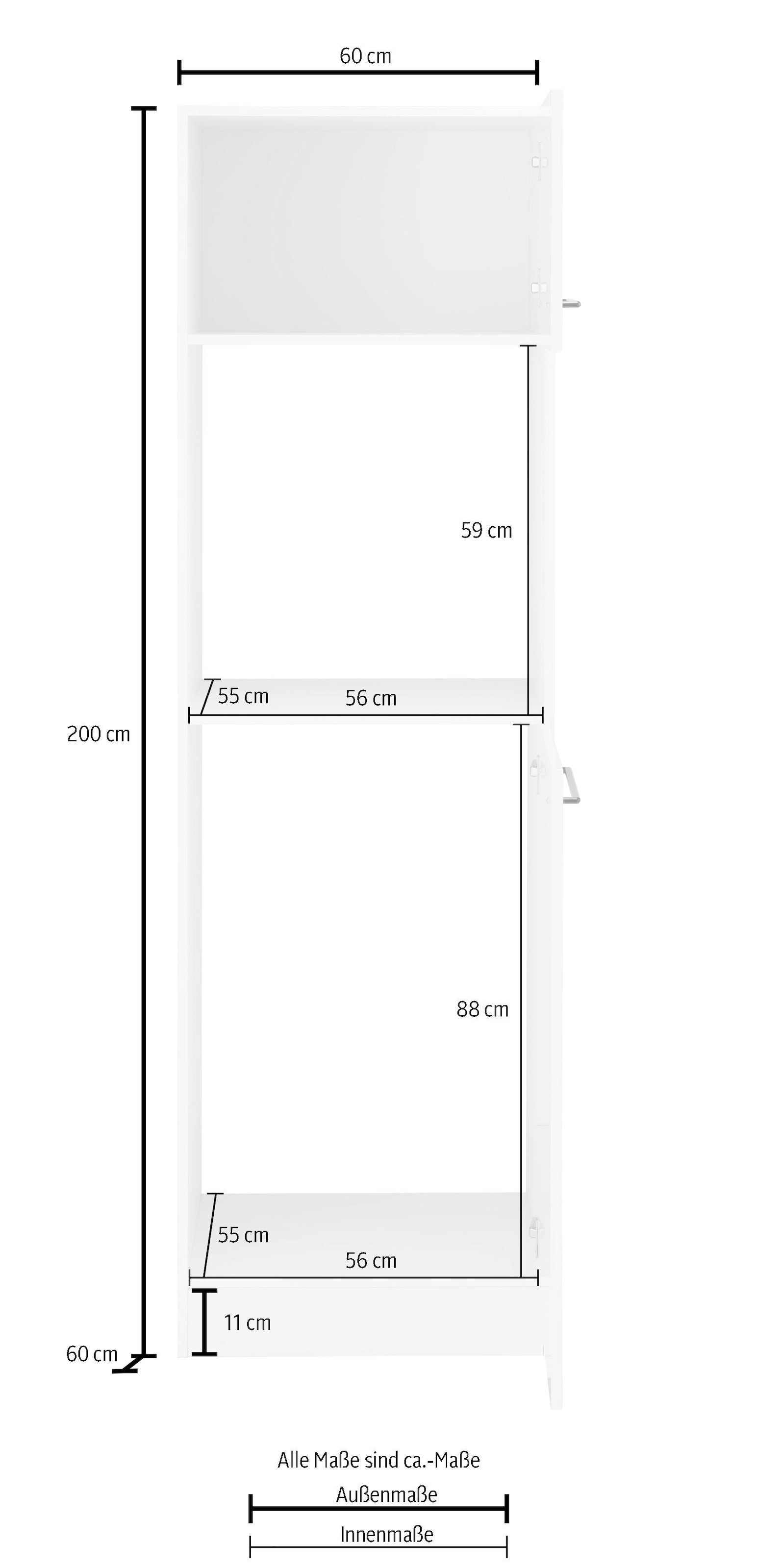 KOCHSTATION Backofen/Kühlumbauschrank »KS-Tulsa«, 60 cm breit, 200 cm hoch, mit Nischenmass 88 cm