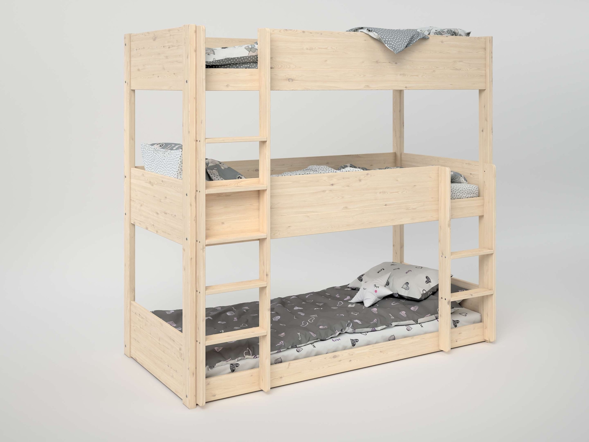 Lüttenhütt Etagenbett »TIPO BESTSELLER! Stockbett, Hochbett, Bodenbett, platzsparend«, (Leitern beidseitig montierbar), mit 3 Schlafplätzen, FSC® zertifiziertes Massivholz (Kiefer)