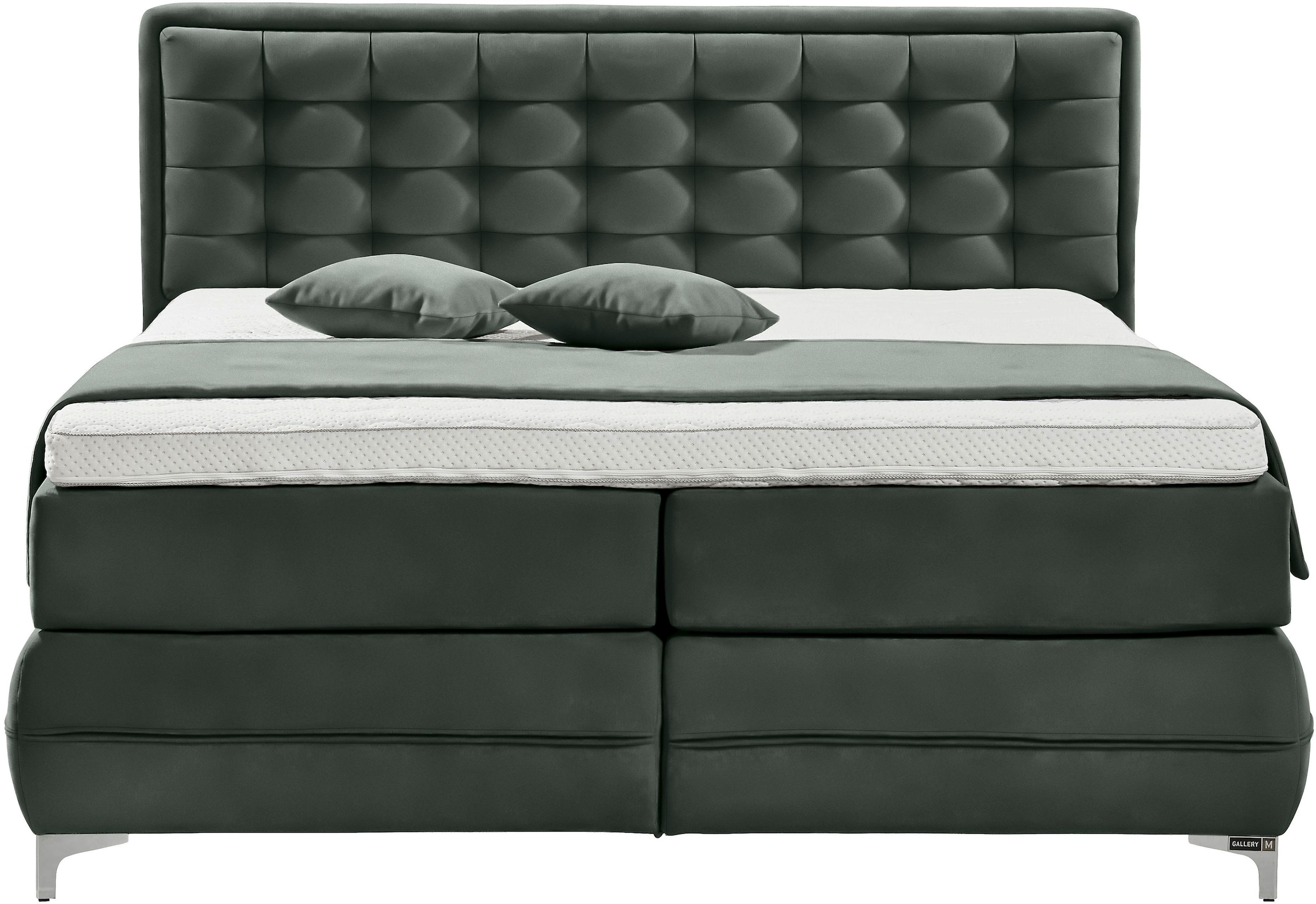 Musterring Boxspringbett »Dubai«, Winkelfuss in Chrom, 3 Härtegrade, Kopfteil in Kassettensteppung