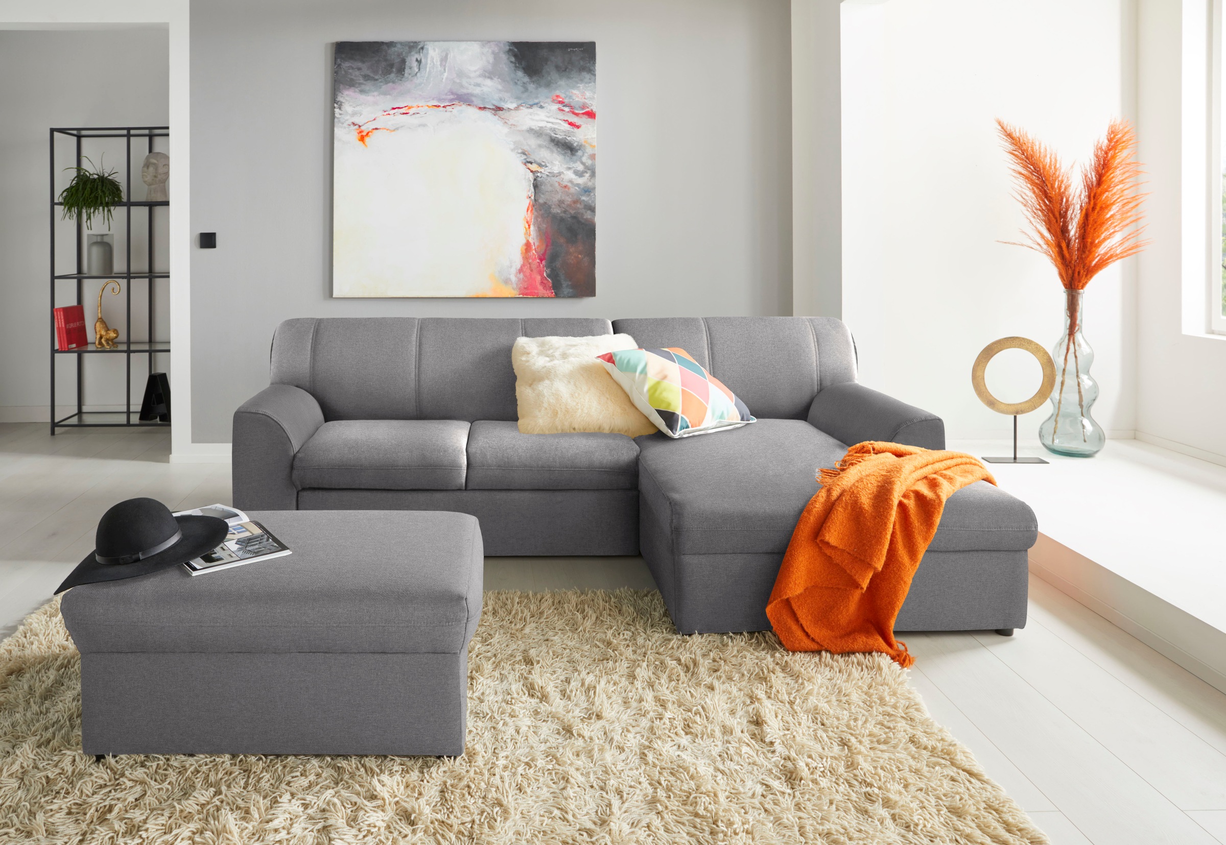 DOMO collection Ecksofa »Topper, elegant und zeitlos, kompaktes Stellmass 245/155cm, L-Form«, mit Recamiere, wahlweise mit Schlaffunktion