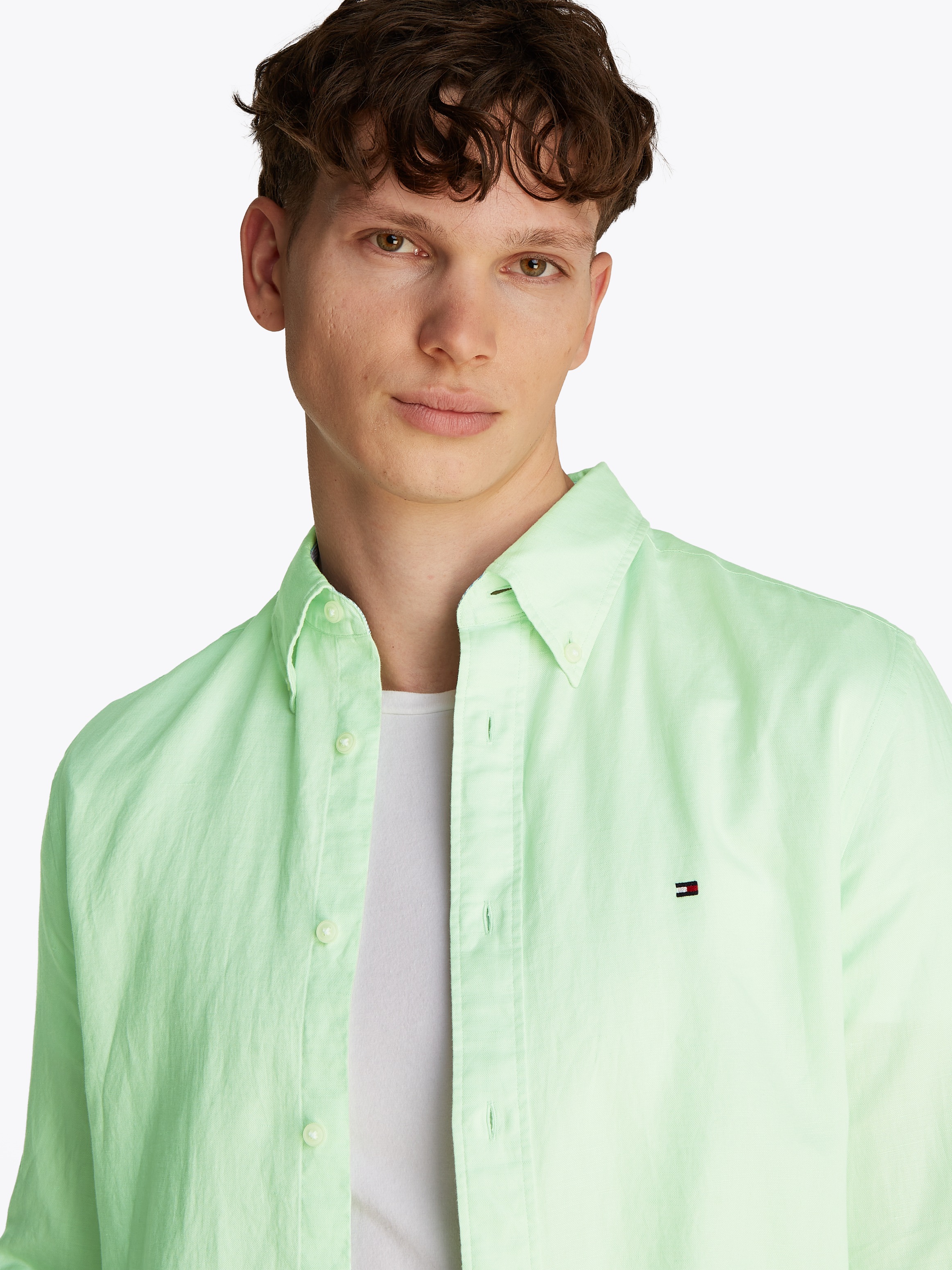 Tommy Hilfiger Langarmhemd »LINEN BLEND SOLID RF SHIRT«, mit Button-down-Kragen