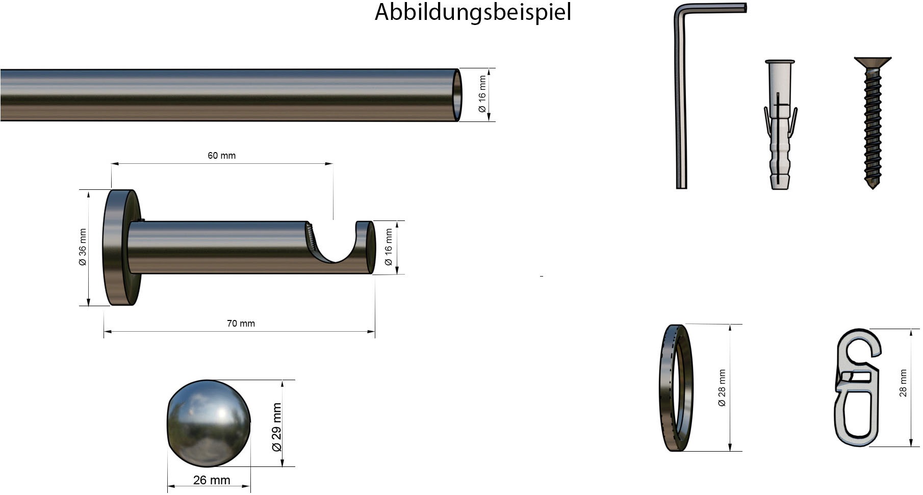 indeko Gardinenstange »Colombes«, 1 läufig-läufig, Wunschmasslänge, Komplett-Set inkl. Ringen und Montagematerial