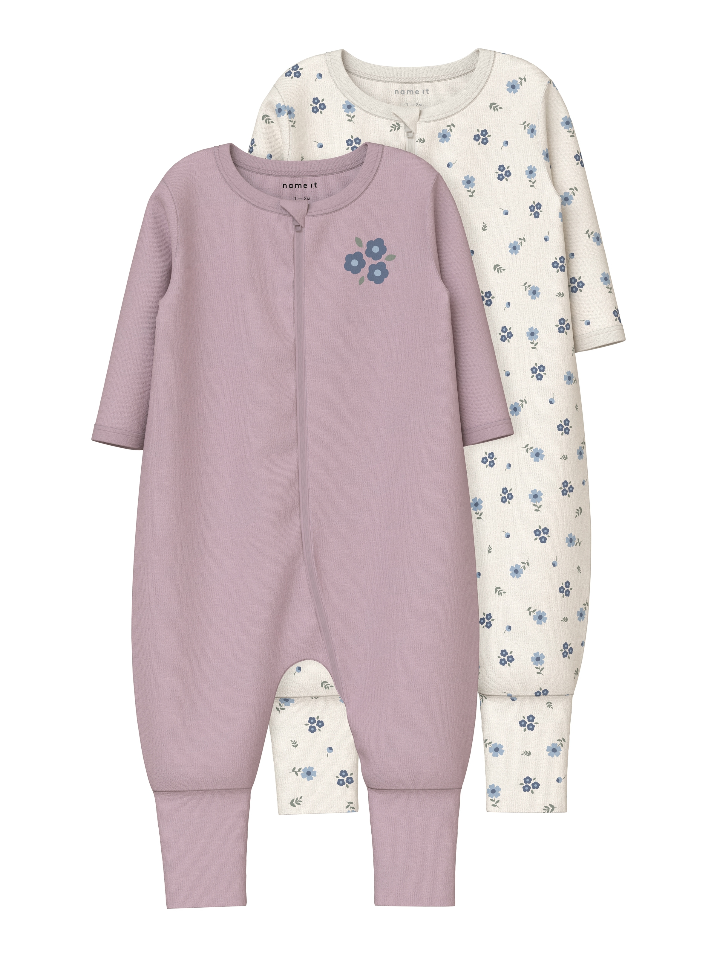 Name It Pyjama »NBFNIGHTSUIT 2P ZIP FF JET FLOWER NOOS«, (Packung, 2 tlg.)