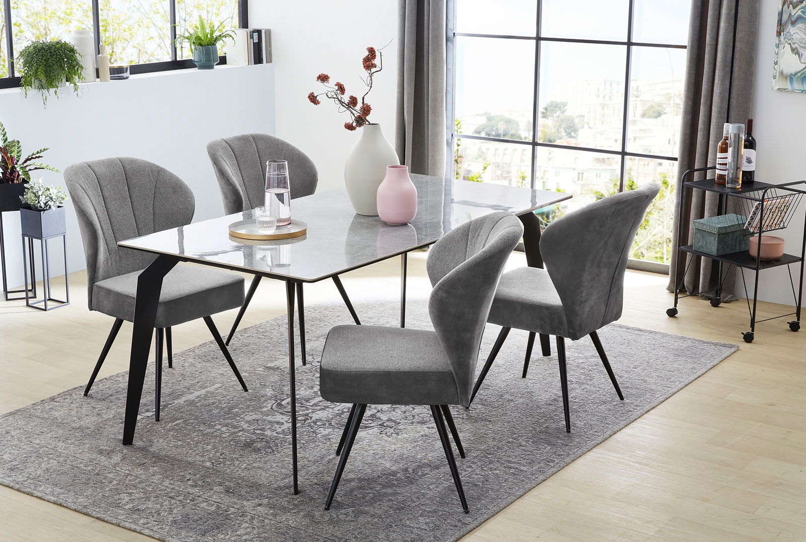 Jockenhöfer Gruppe Freischwinger »Oder«, (Set), 4 St., Microfaser, mit Taschenfederkenpolsterung, Materialmix, in 2 Farben bestellbar