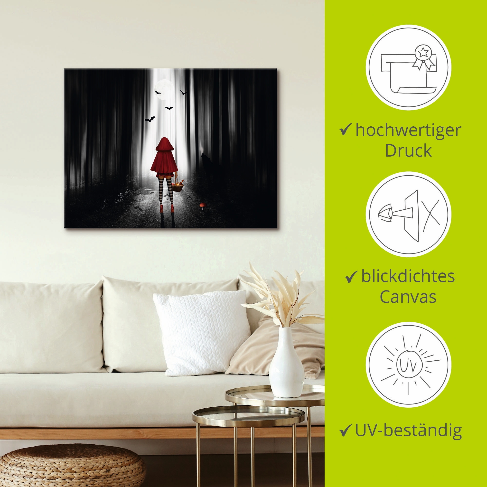 Artland Wandbild »Das Rotkäppchen auf High Heels«, Dark Fantasy, (1 St.), als Alubild, Outdoorbild, Leinwandbild, Poster in verschied. Grössen
