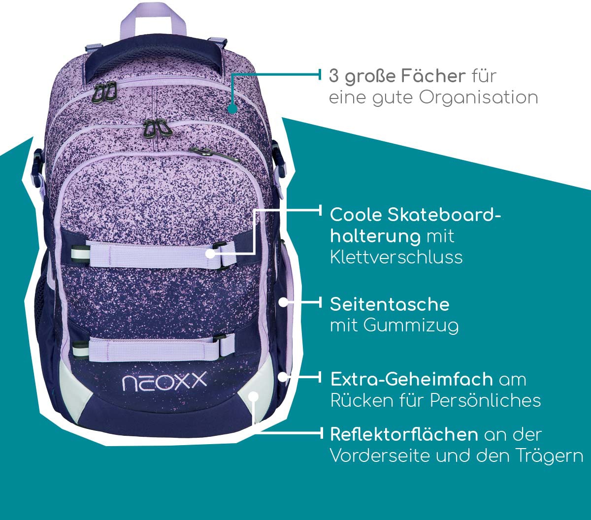 ✵ neoxx Schulrucksack »Active, Glitterally reflektierende | kaufen online Details, Jelmoli-Versand perfect«, aus recycelten PET-Flaschen