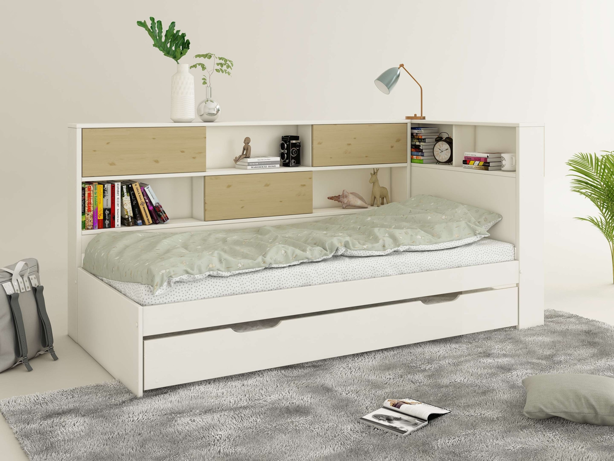 Home affaire Stauraumbett »Amance«, (Aussenmasse B/T/H: 110,2/220,1/106,9 cm), teilmassiv, FSC® zertifiziert, inklusive Lattenrost, viel Stauraum