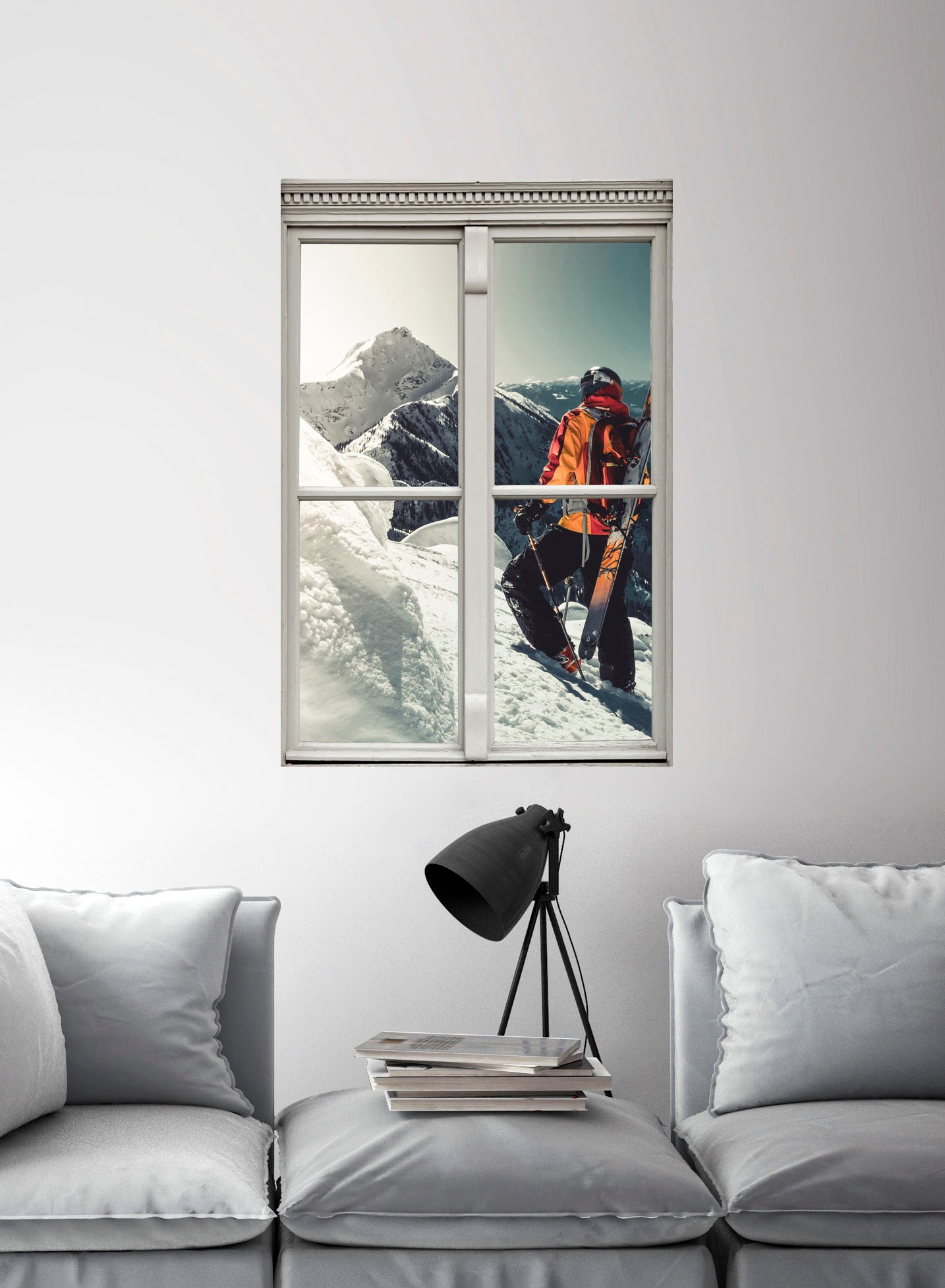 queence Wandsticker »Skifahrer«, Wandsticker, Wandbild, selbstklebend, 3D, Fenster