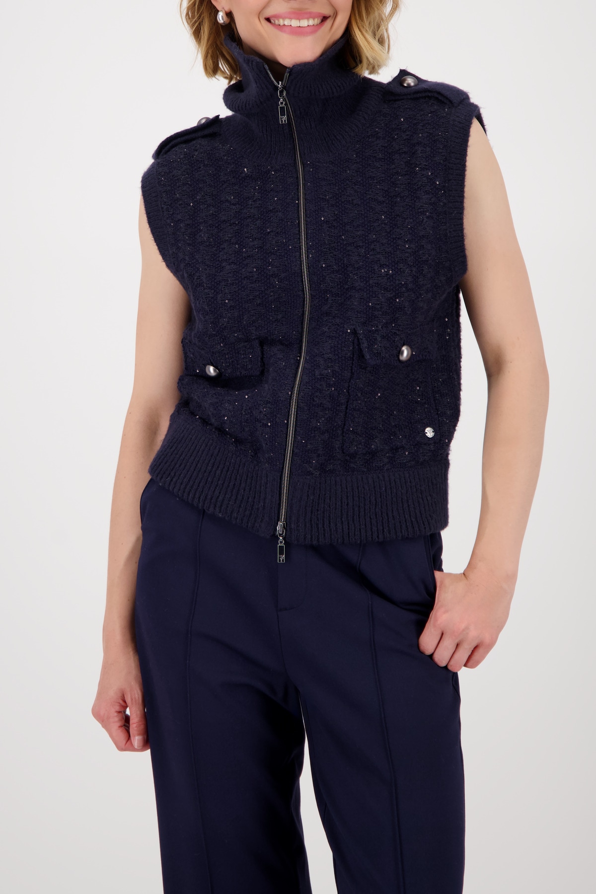 Monari Strickjacke »Jacke Strickweste Tweed« Regular fit mit Rundhalsausschnitt mit Stehkragen