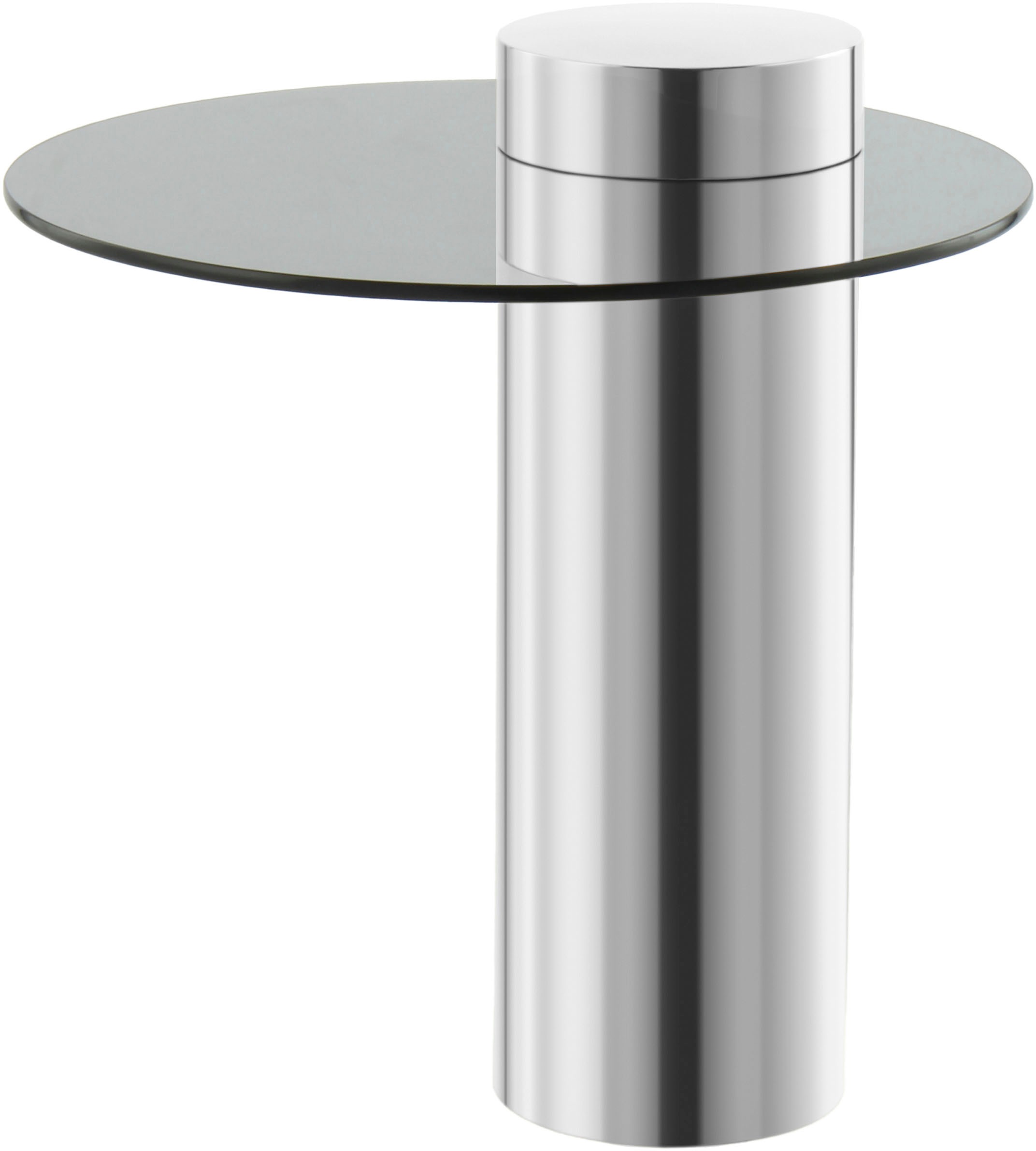 Kayoom Beistelltisch »Ontario 125, Runde Glasplatte aus Sicherheitsglas, 100% Edelstahl«, (1 St.), Minimalistisches Design, Säulengestell, pflegeleicht