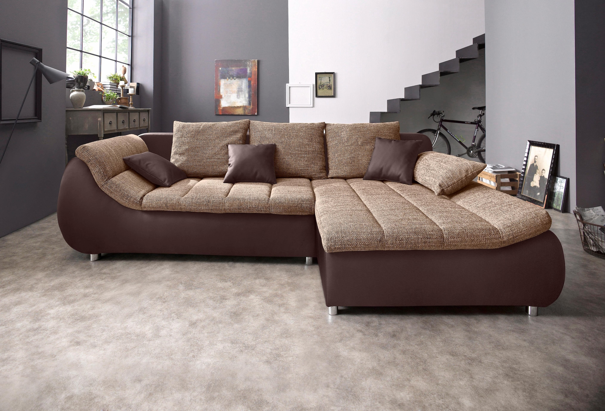 Home affaire Ecksofa "Imola, bequem, aktuelle Steppung im Sitz, L-Form, Breite 270cm" wahlweise mit Bettfunktion