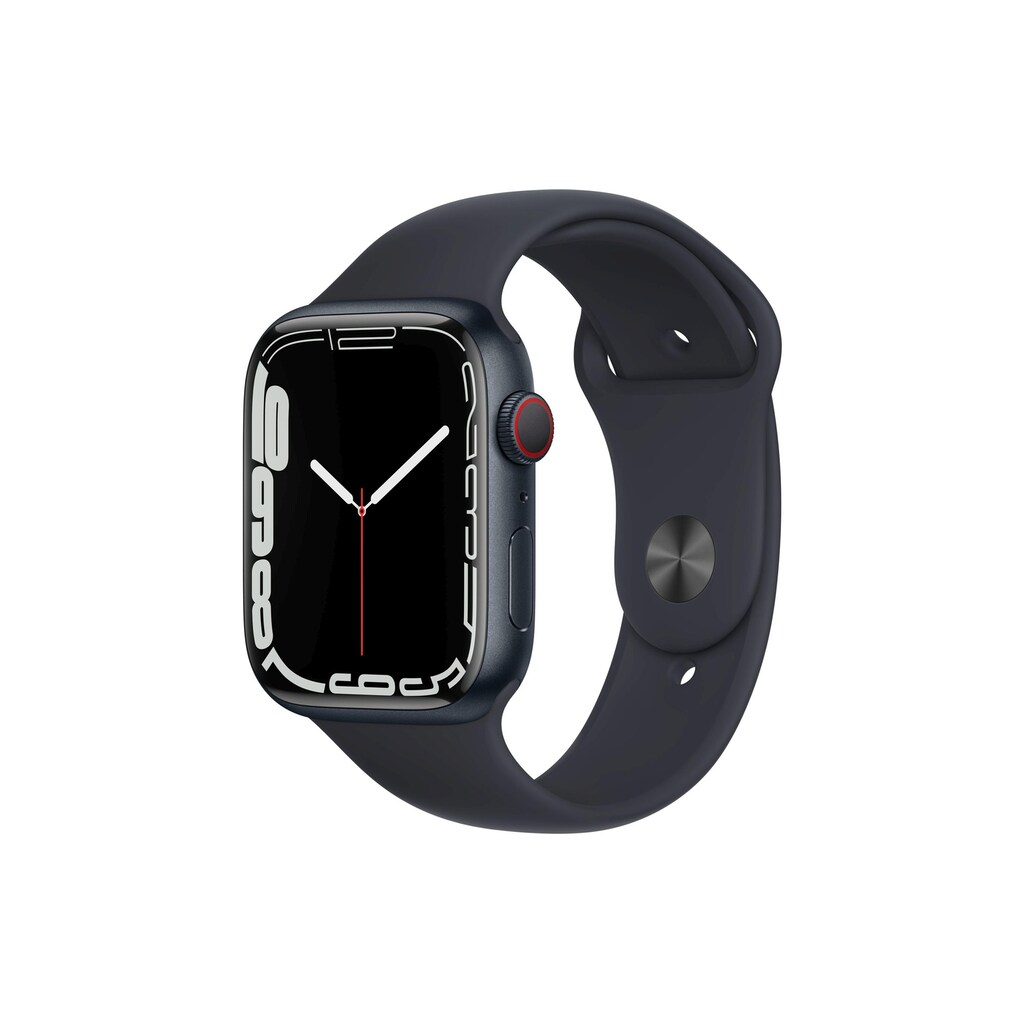 Apple Smartwatch »Serie 7, GPS, 45 mm Aluminiumgehäuse mit Sportarmband«, (Watch OS MKJP3FD/A)