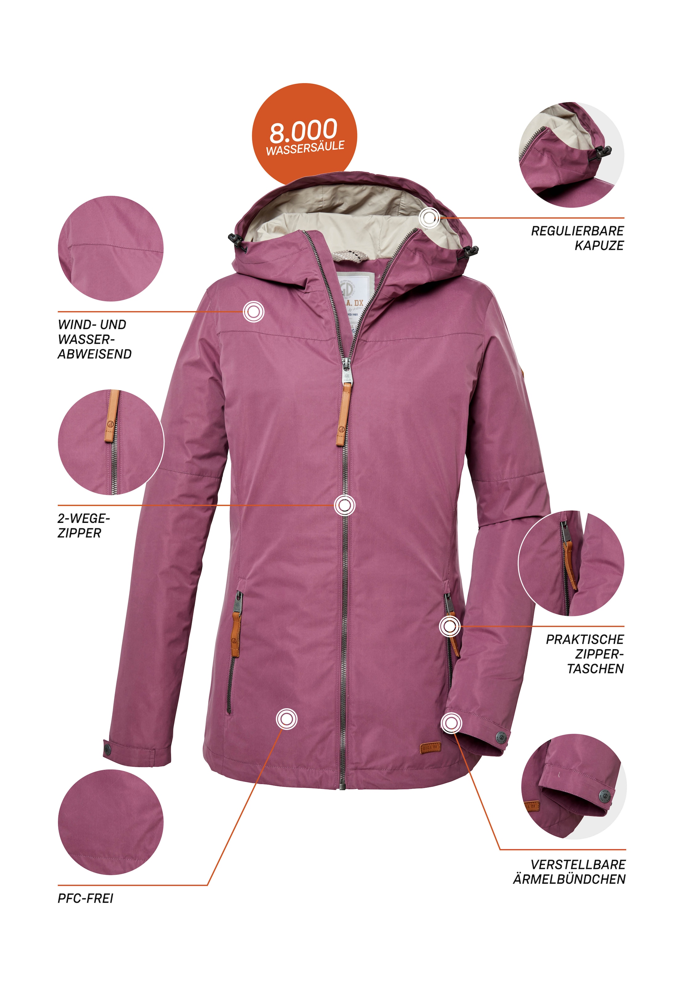 G.I.G.A. DX by killtec Funktionsjacke »GS 18 WMN JCKT«, Wasserabweisende Jacke mit Kapuze, Kinnschutz und viel Stauraum
