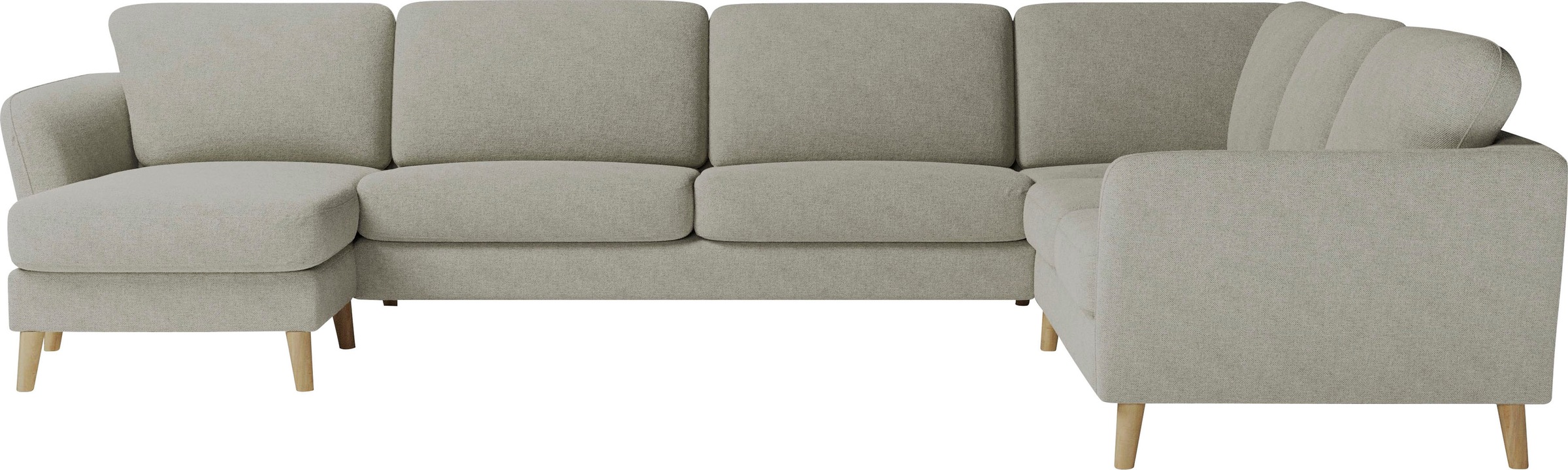 Home affaire Wohnlandschaft »MARSEILLE XXL 349cm, U-Form, Ottomane rechts/links wählbar«, Massivholzbeine Eiche, Landhausstil, Wellenunterfederung