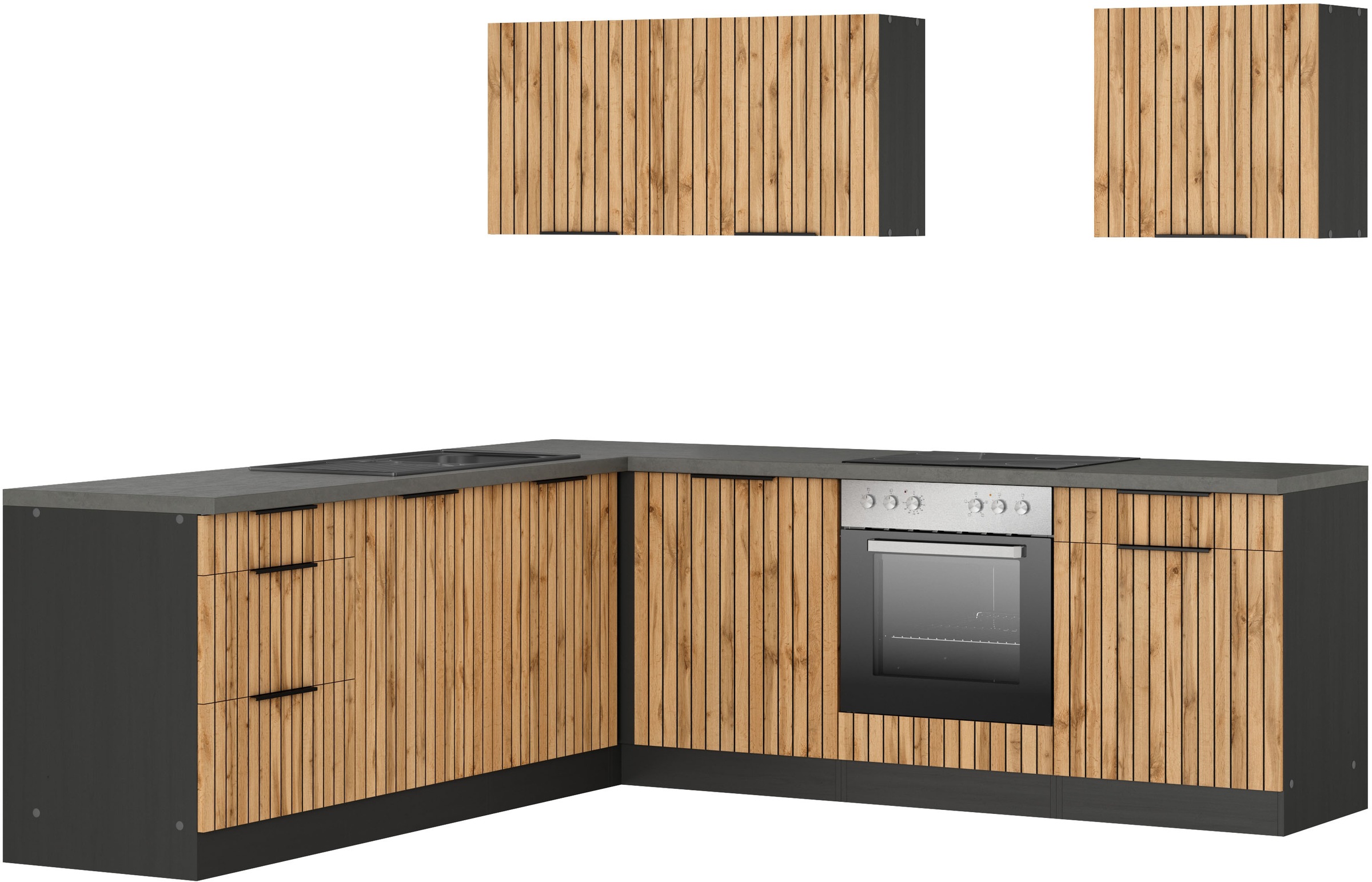 KOCHSTATION Winkelküche "KS-Lagos, Stellbreite 240/240 cm" wahlweise mit E-Geräten und Spüle edelstahl oder schwarz