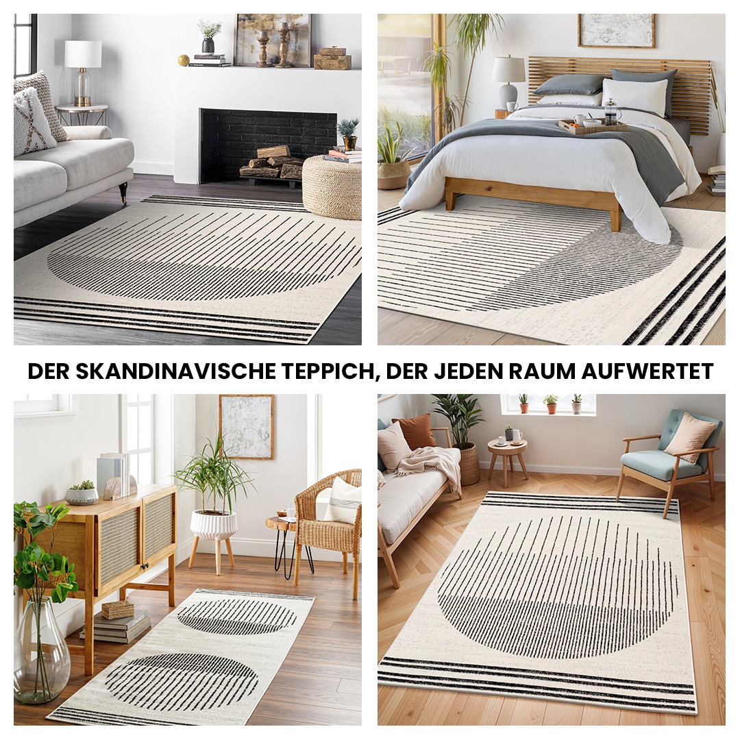 Livabliss Teppich »SANTIAGO«, rechteckig, 10 mm Höhe, Skandinavischer Teppich, Kurzflor Boho-Wohnzimmerteppich, Läufer