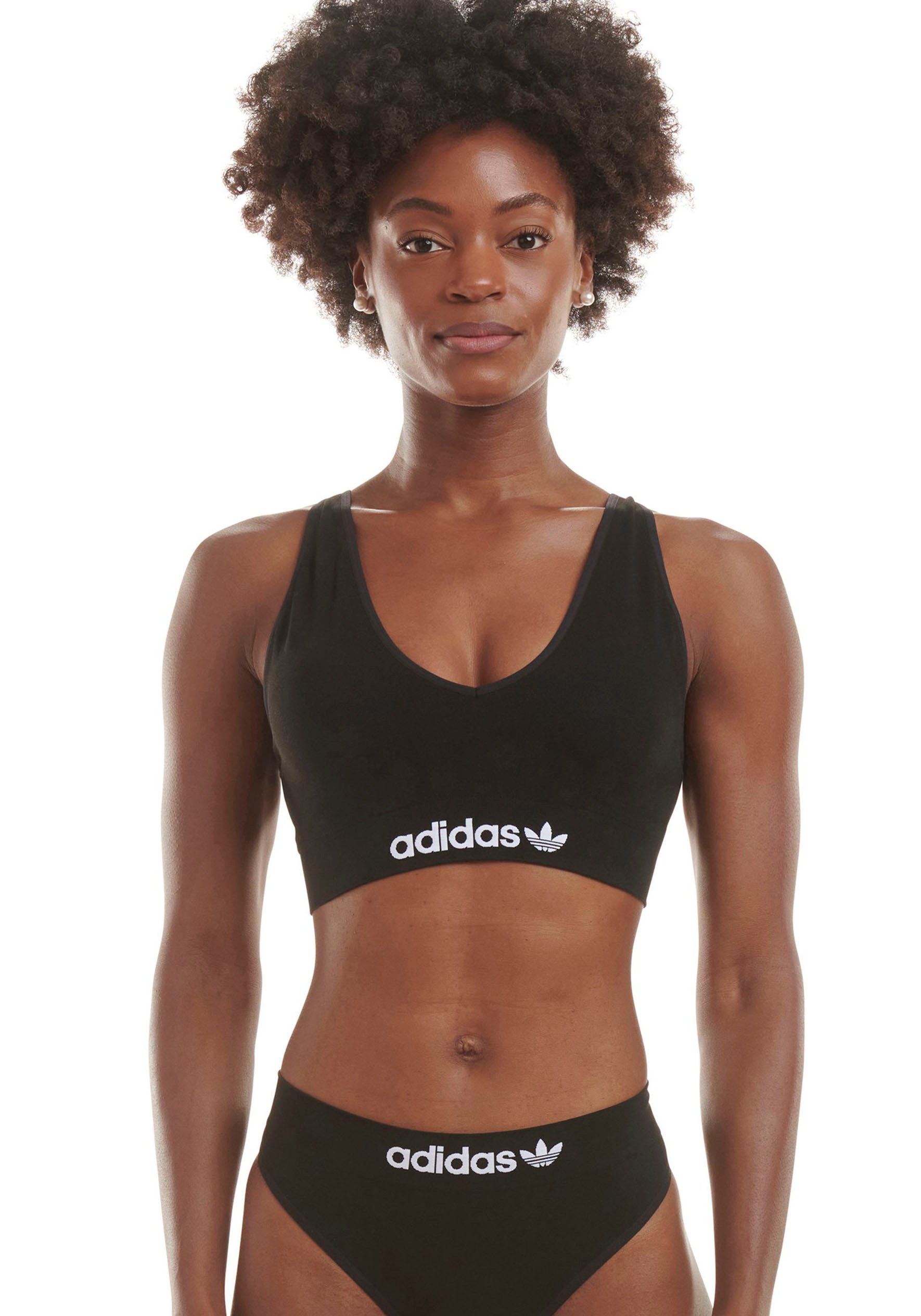 adidas Originals Bralette tiefer V-Ausschnitt, elastisch, ohne Bügel, Logo-Schriftzug