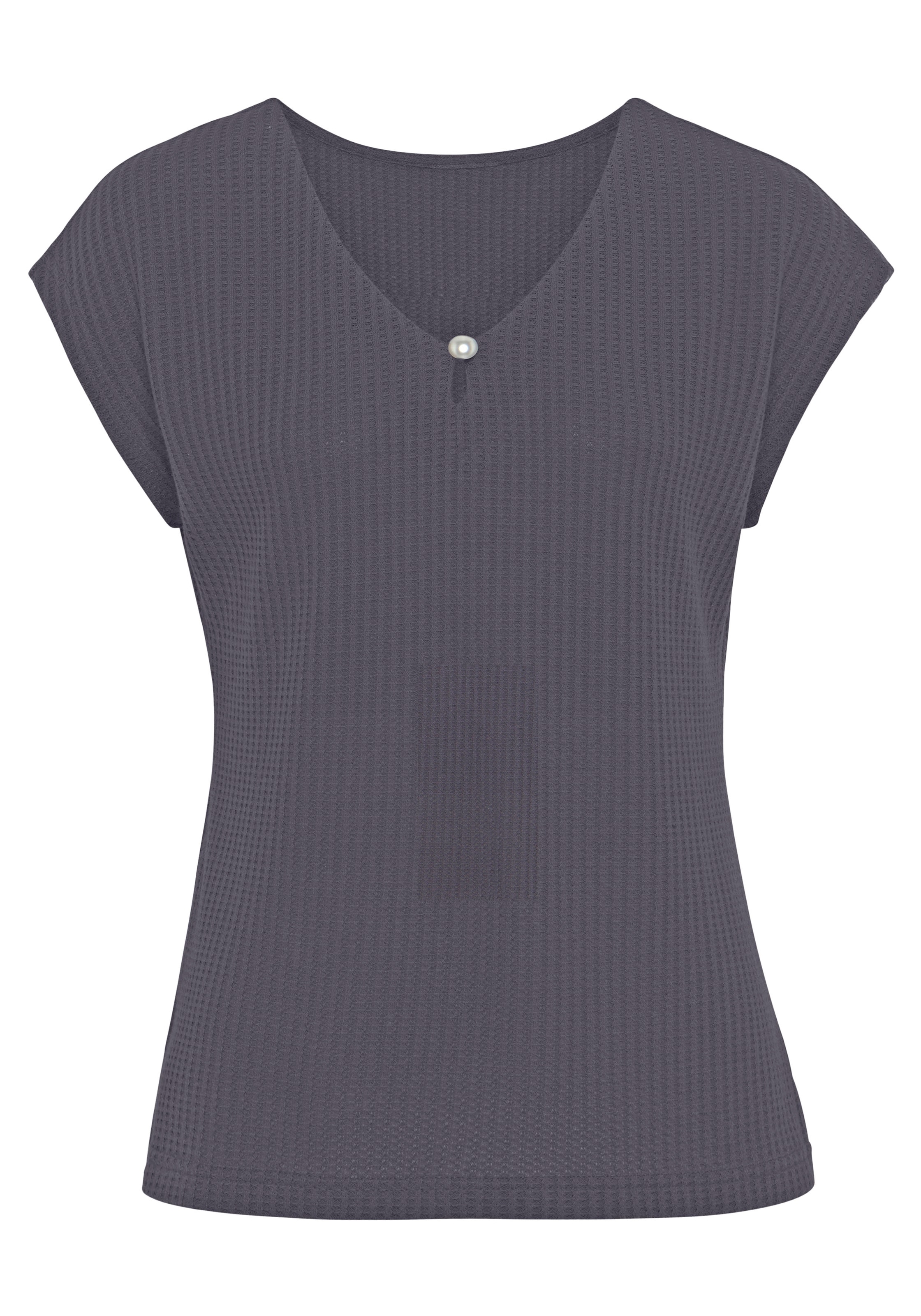 LASCANA Kurzarmshirt »mit Zierperle«, (2er-Pack), aus weicher Piqué-Qualität