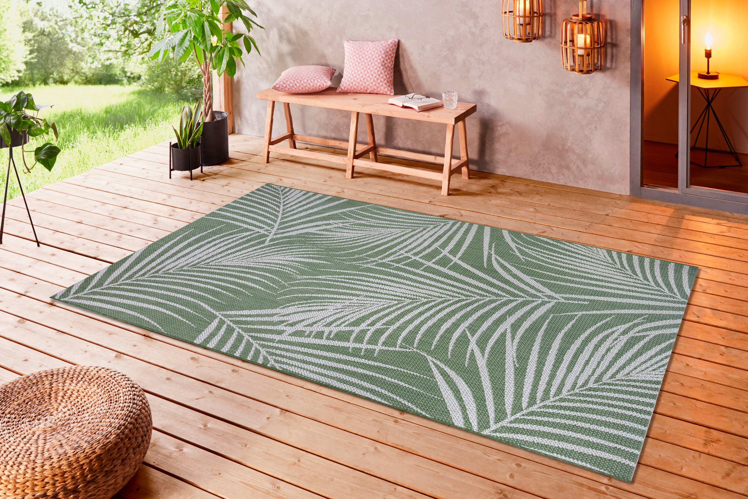 Leonique Teppich »Naya«, rechteckig, 3 mm Höhe, Florales Design, Robust, Pflegeleicht, Flachgewebe