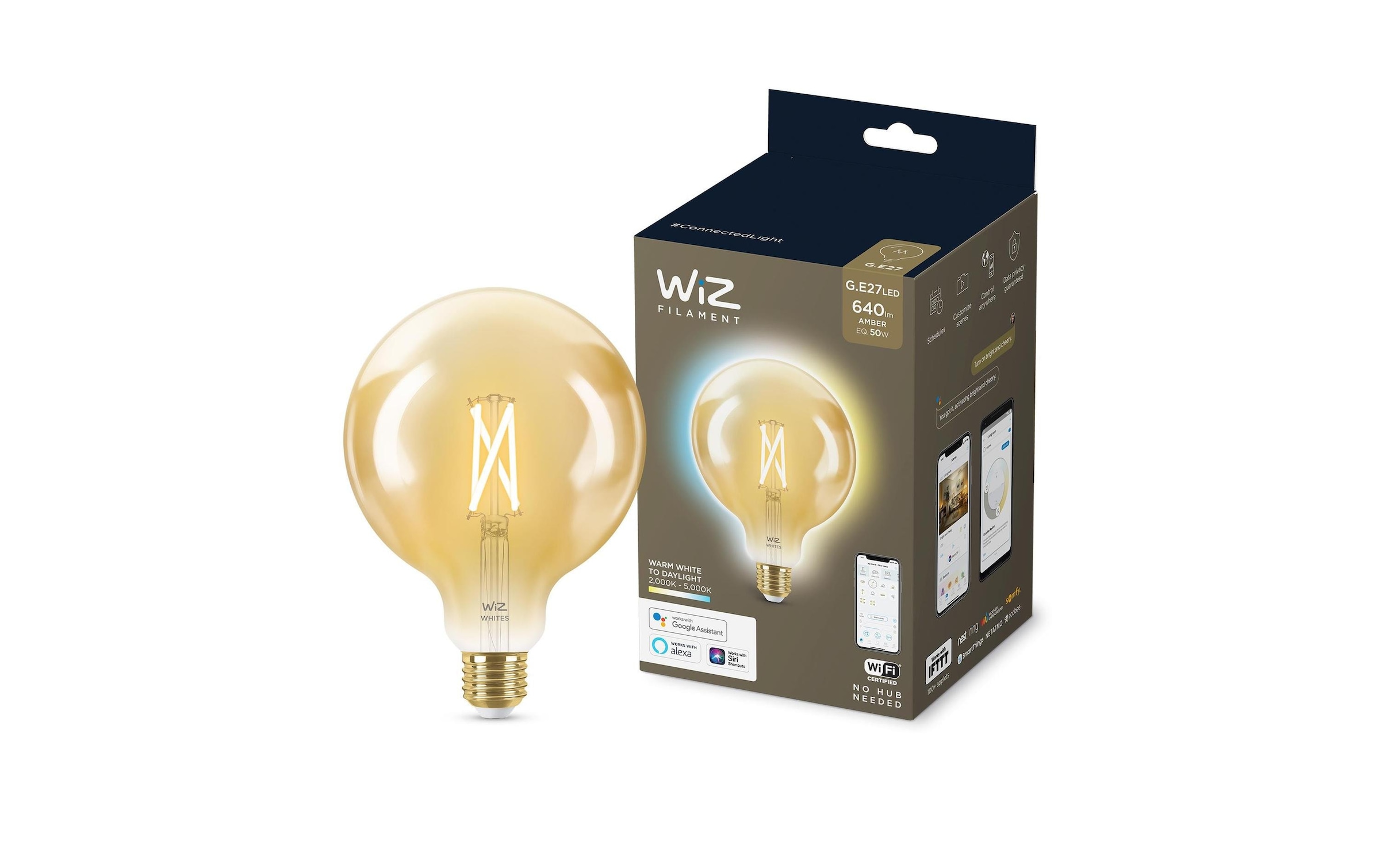 WiZ LED-Leuchtmittel »6.7W (50W) E27 G120 Filament Amber Einzelpack«, E27, 1 St., Tageslichtweiss-Neutralweiss-Warmweiss