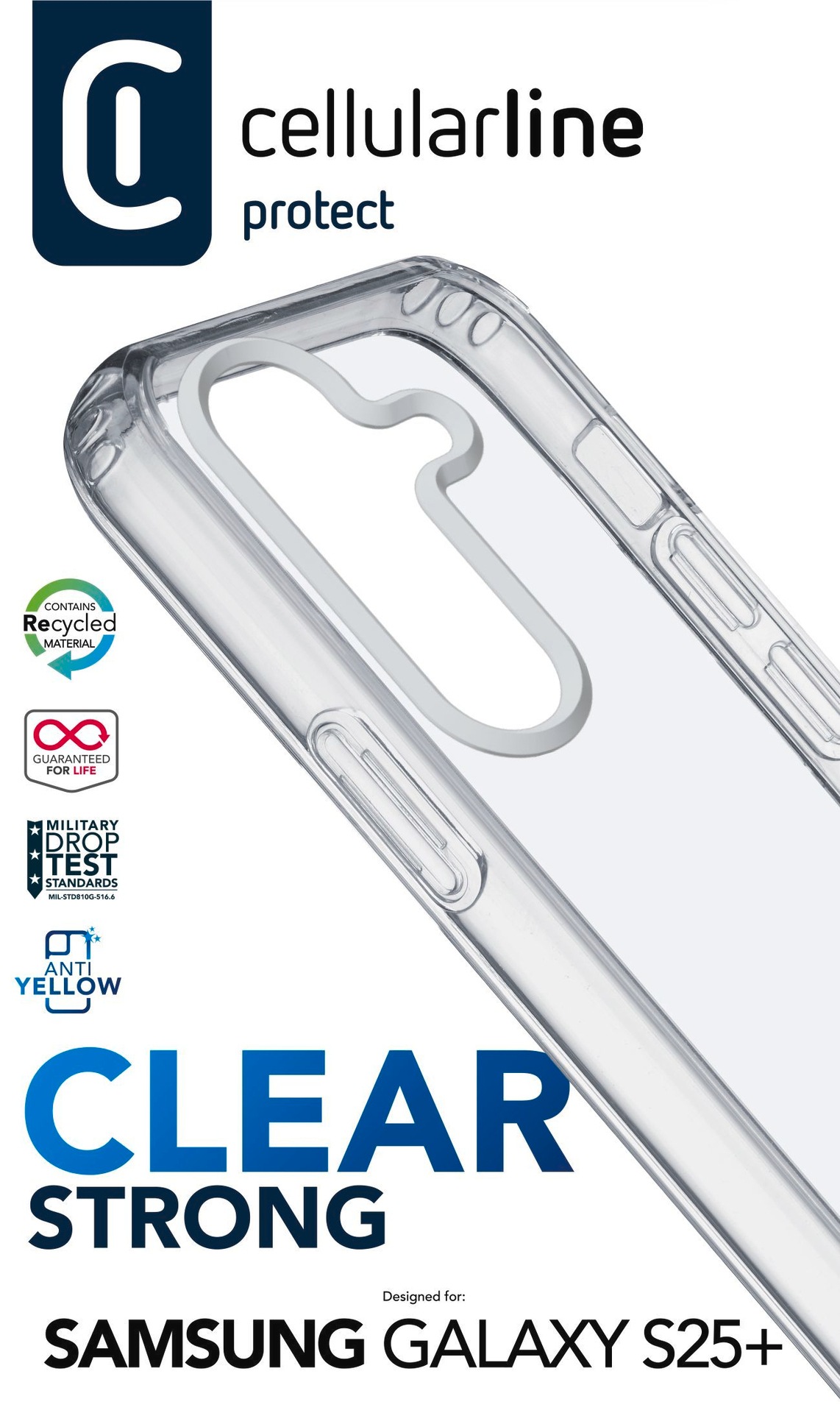 Cellularline Handyhülle »Clear Strong Case für Samsung Galaxy S25+«, Backcover, Schutzhülle, Handyschutzhülle, Case, Schutzcase, stossfest
