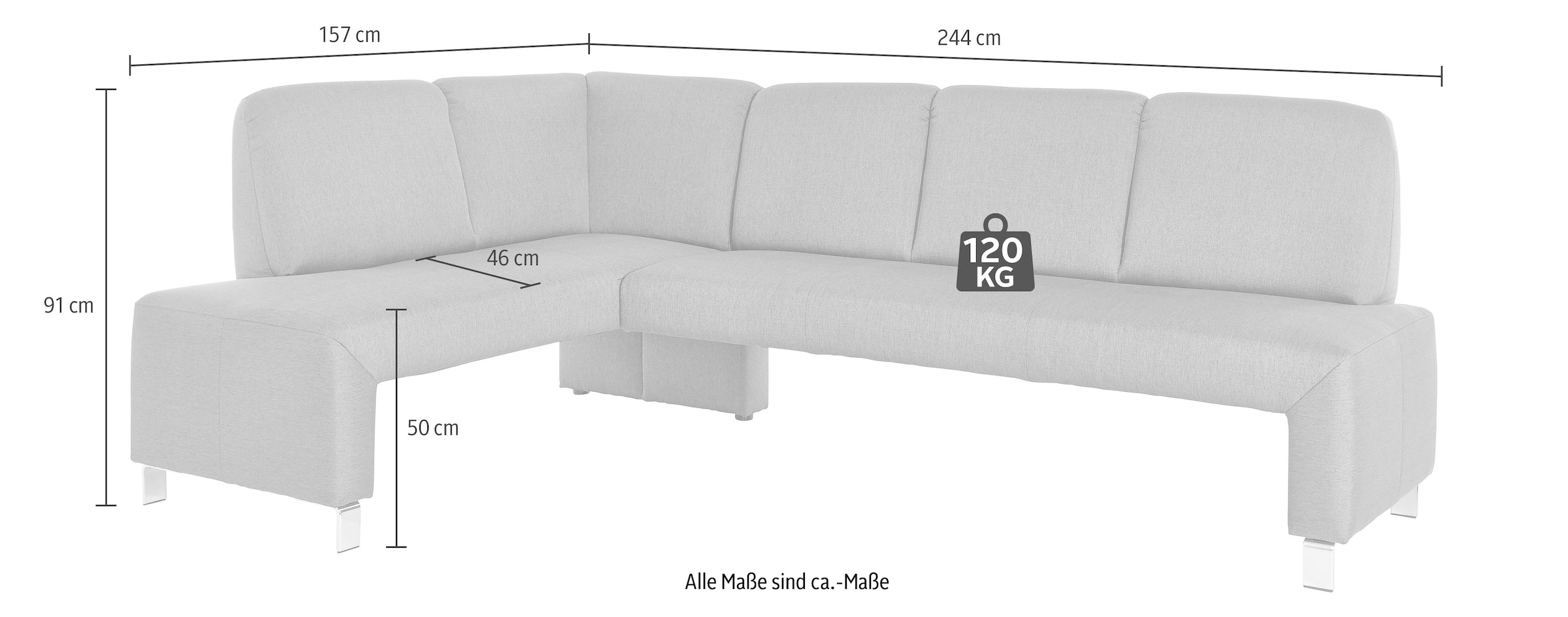 exxpo - sofa fashion Eckbank »Intenso, viele Bezugsstoffe Cord, Leder, Struktur 244/157 cm (B/T)«, hohe Bodenfreiheit, frei im Raum stellbar, hoher Sitzkomfort