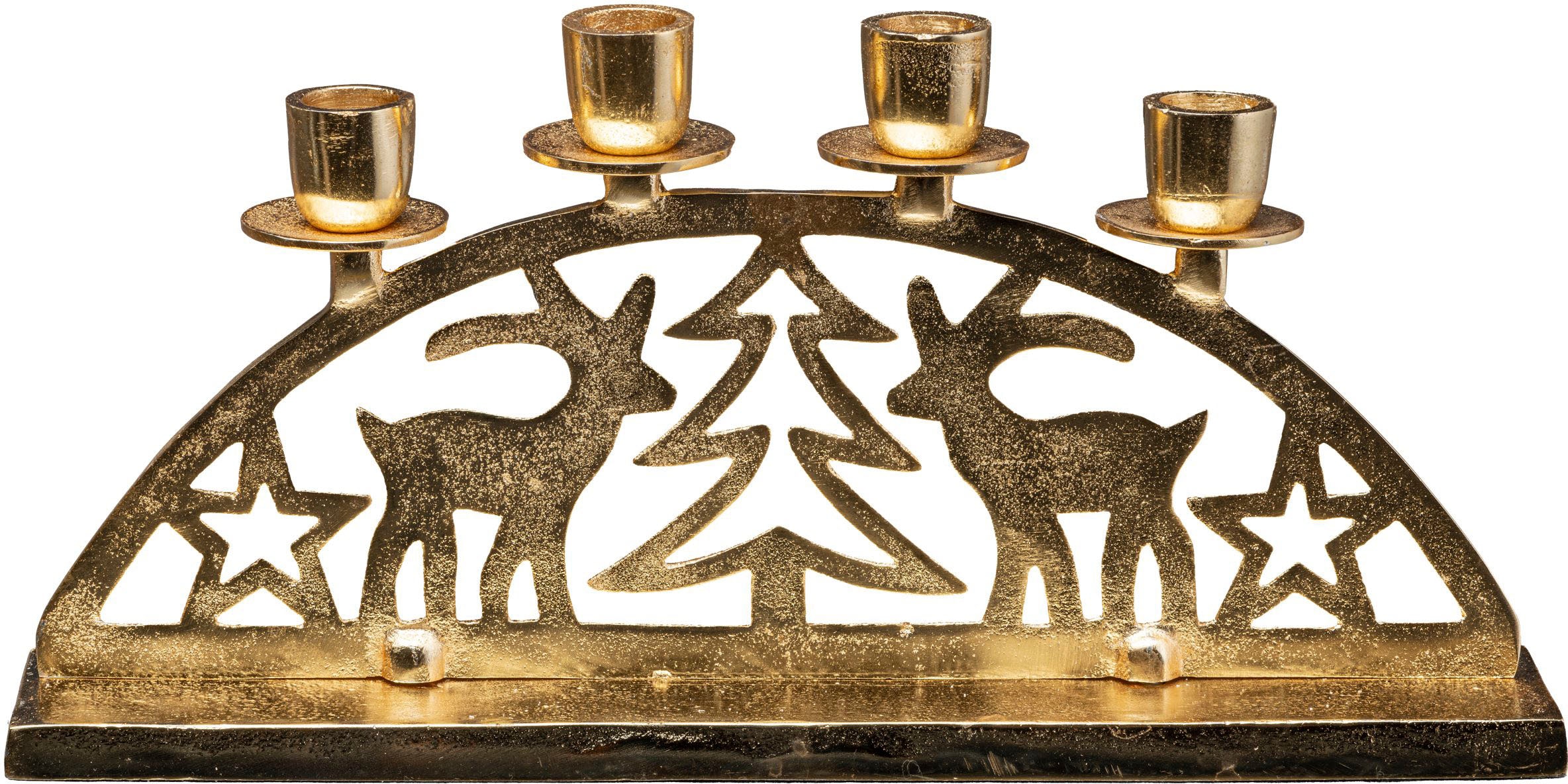 Creativ deco Kerzenhalter "Adventsleuchter Weihnachtslandschaft" Stabkerzenhalter, Weihnachtsdeko, Breite ca. 35 cm, 4-flammig