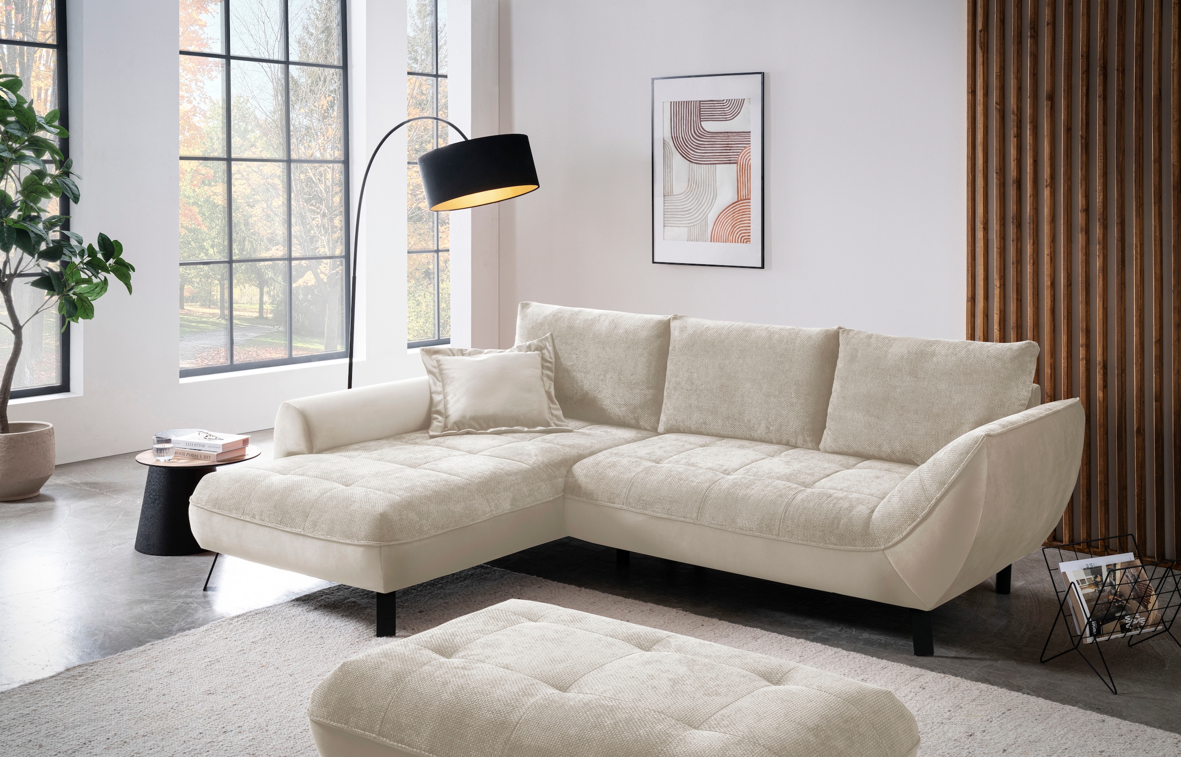 exxpo - sofa fashion Ecksofa "Bellini, Materialmix oder komplett Struktur, Breite 268cm, bequem" bequem und modern, Materialmix, L-Form
