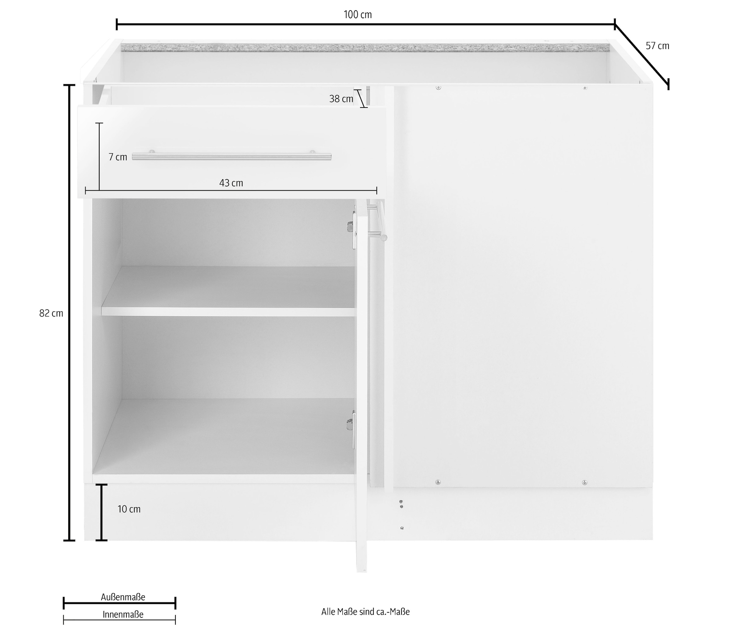 wiho Küchen Eckunterschrank bestellen ohne cm, 100 cm, 110 online Planungsmass Arbeitsplatte Jelmoli-Versand »Flexi2«, | Breite