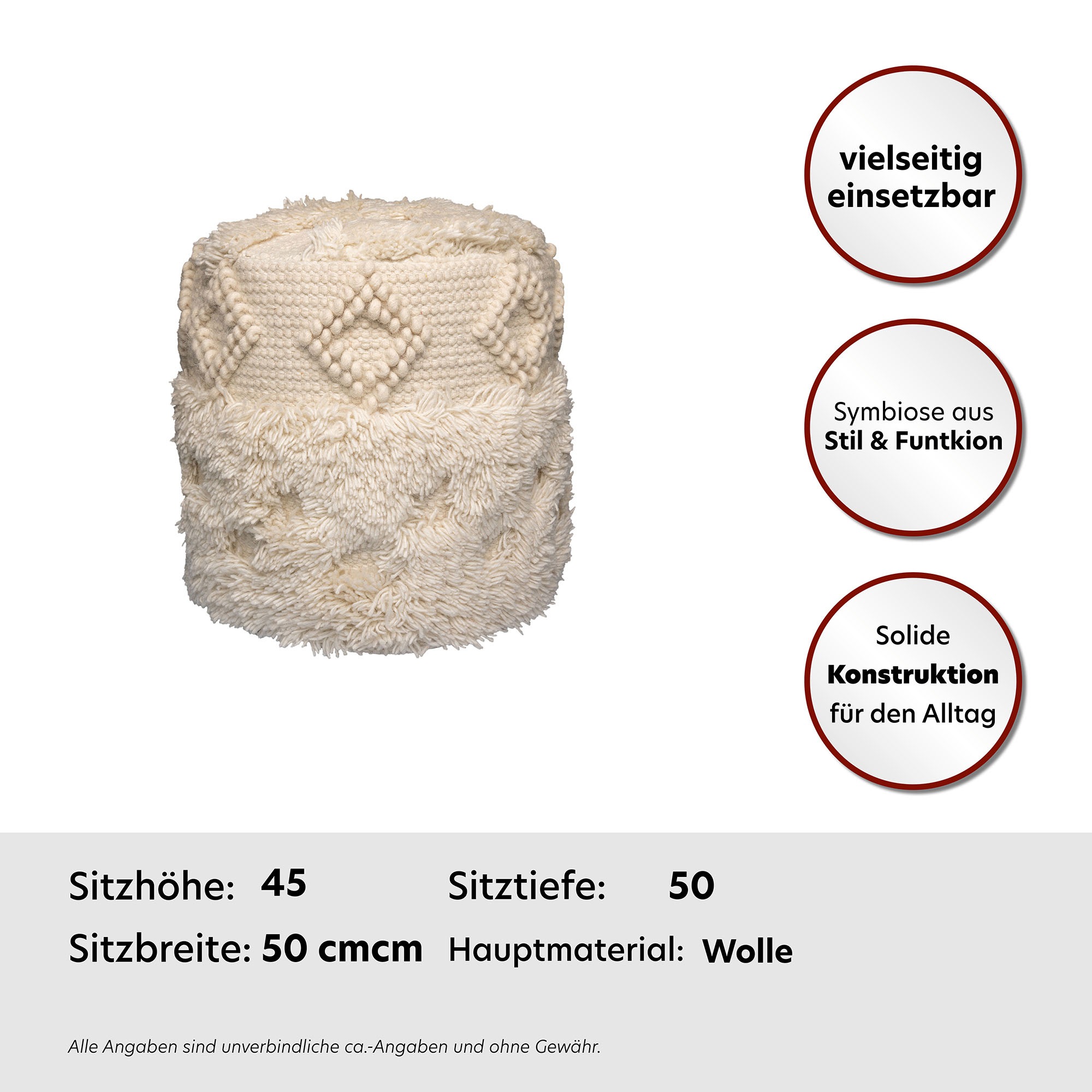 Kayoom Pouf »Bohist 125 35cm x 35cm,  Strukturen mit Fransen und Quasten«, (1 St.), handgefertigt, Unikat, sehr gut kombinierbar, vielfältig im Einsatz
