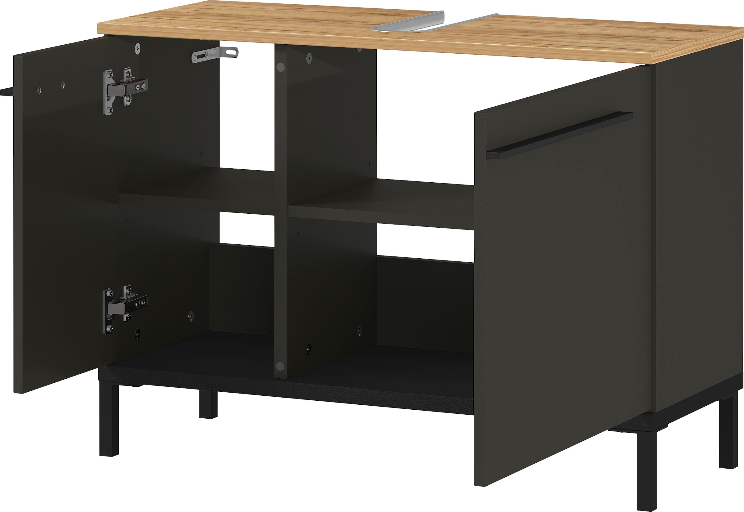 GERMANIA Waschbeckenunterschrank »Yonkers«, Hochwertige ABS-Kanten, Griffe & hohe Füsse aus Metall, Breite 80 cm