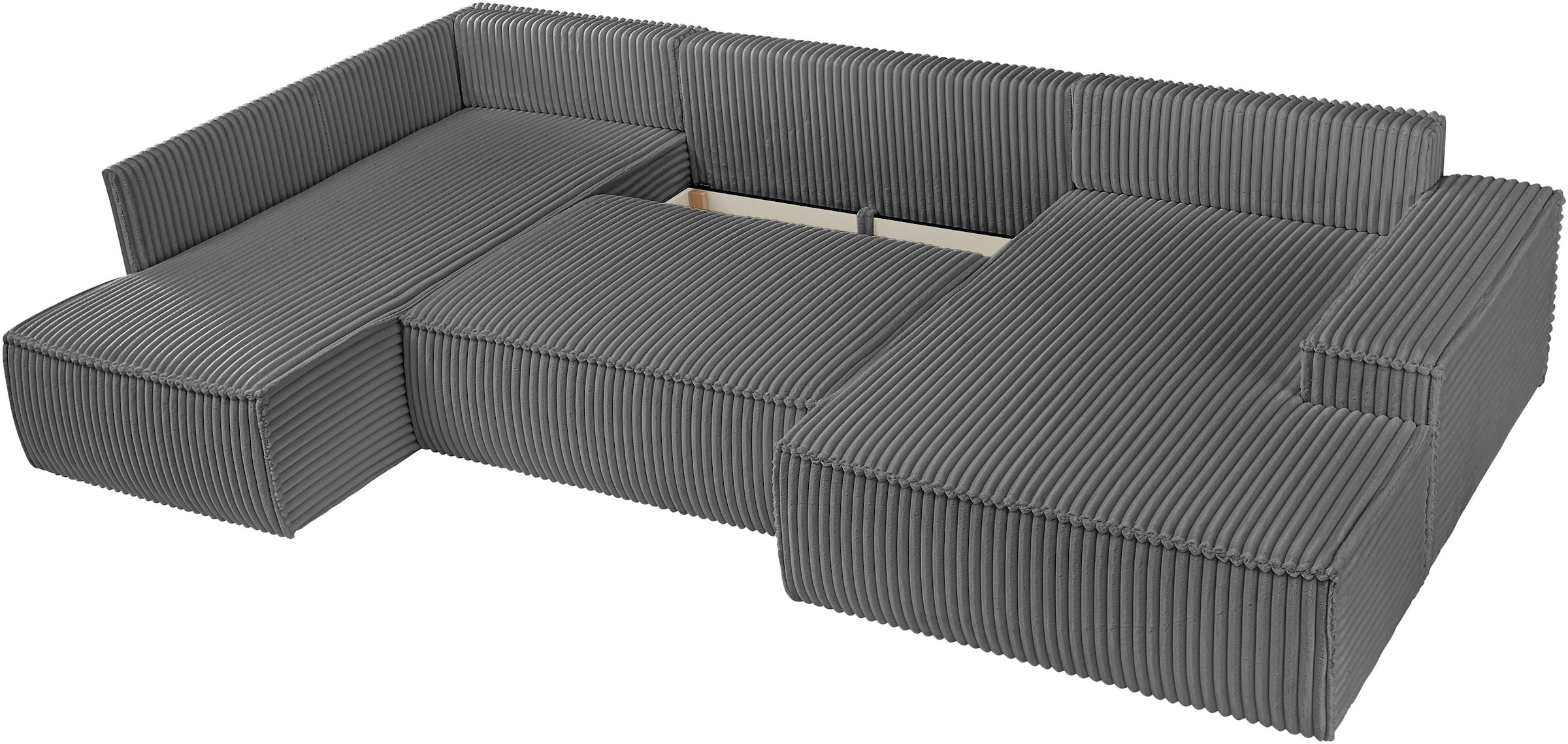 andas Wohnlandschaft »FINNLEY U-Form XXL 329 cm, Schlafsofa, Schlaffunktion m. Bettkasten«, (194/139 cm), Bouclé, Struktur und Cord
