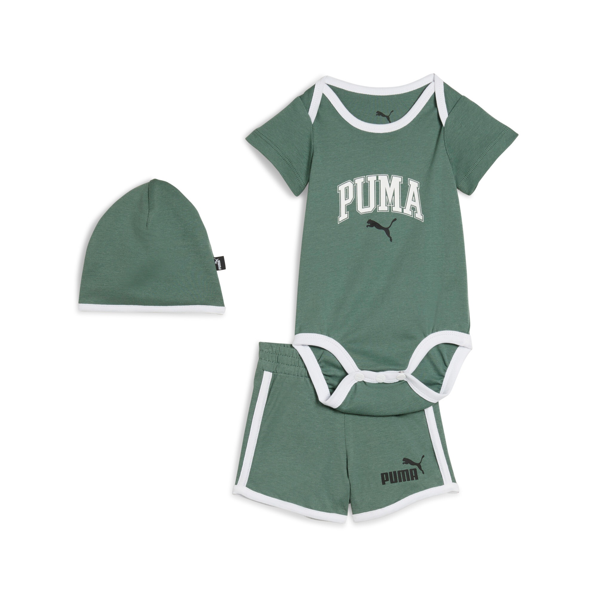 PUMA Trainingsanzug »MINICATS CLASS BORN 3-PIECE SET INF« 2 Stk. 3-teiliges Set mit Body, Shorts und Accessoire, sportlicher Stil