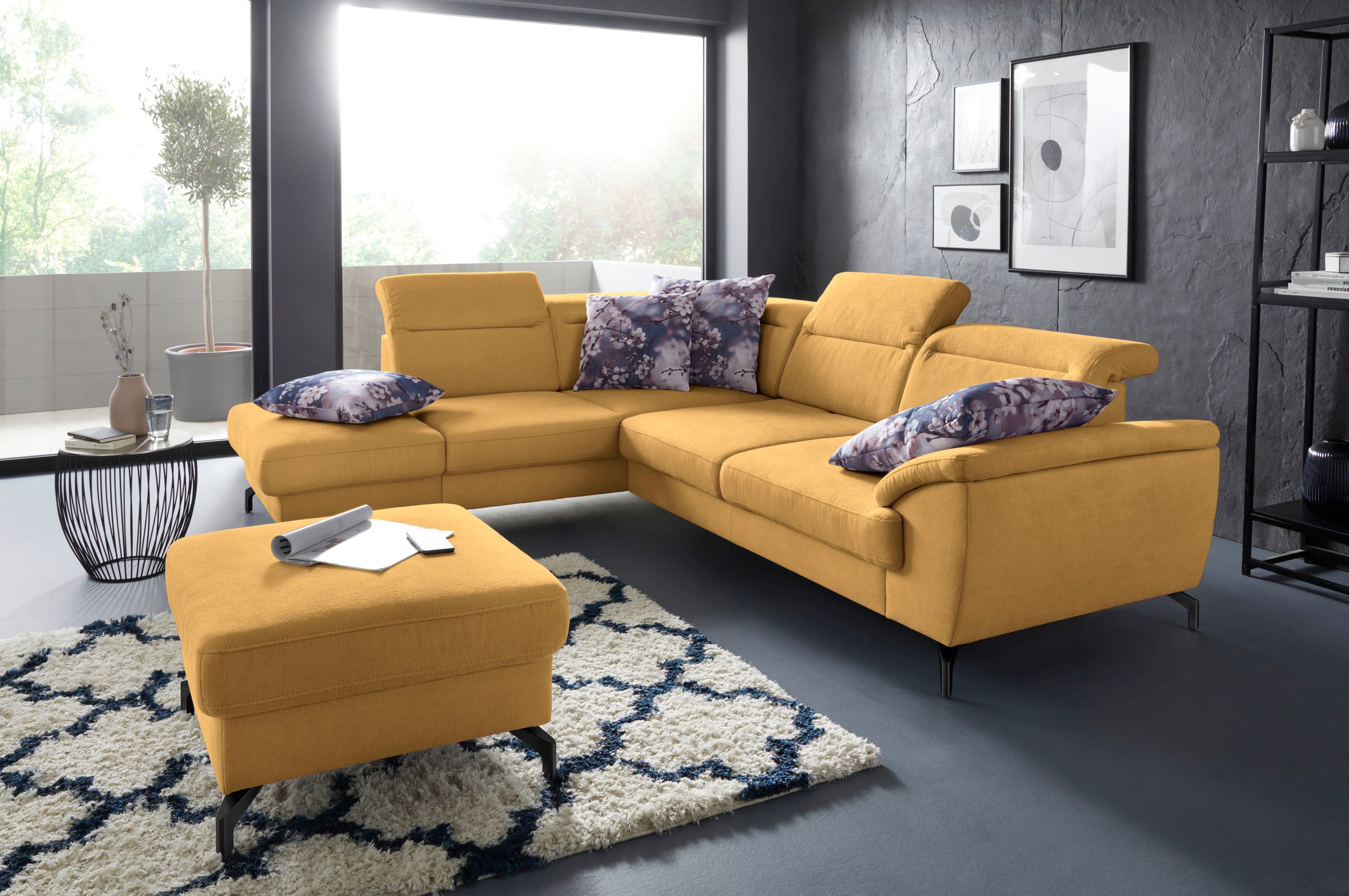 sit&more Ecksofa »Percy L-Form«, 12 cm Fusshöhe, Sitztiefenverstellung, wahlweise in 2 Fussfarben