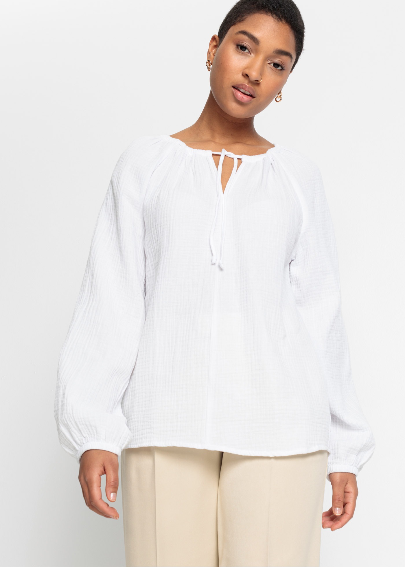 bonprix Langarmbluse »Musselin-Bluse aus Baumwolle« Musselin-Bluse aus Baumwolle