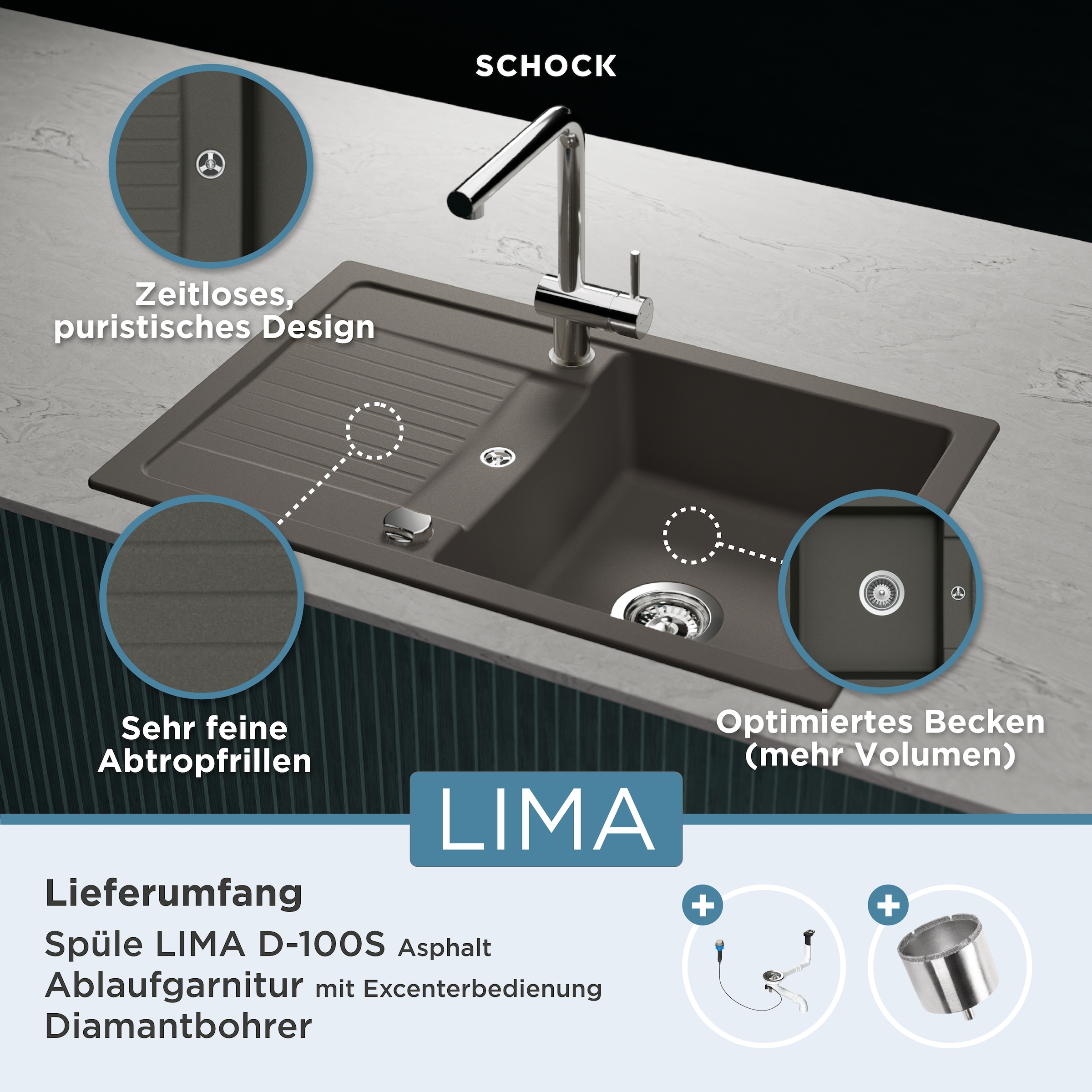 Schock Granitspüle »Lima D-100S«, 78/50 cm, Auflagespüle