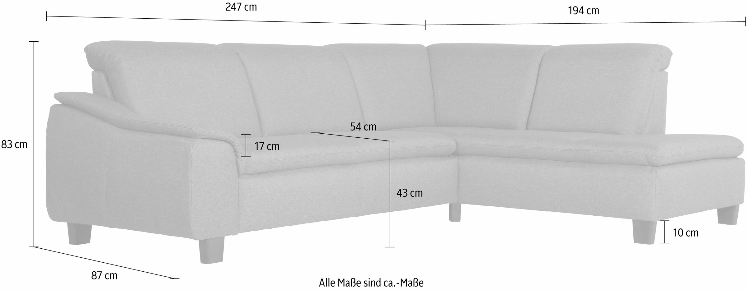 Max Winzer® Ecksofa »Alessio, aktuelle Mattenoptik, geschwungene Formensprache, bequem«, mit abgerundeter Rückenlehne, Ottomane wahlweise links oder rechts