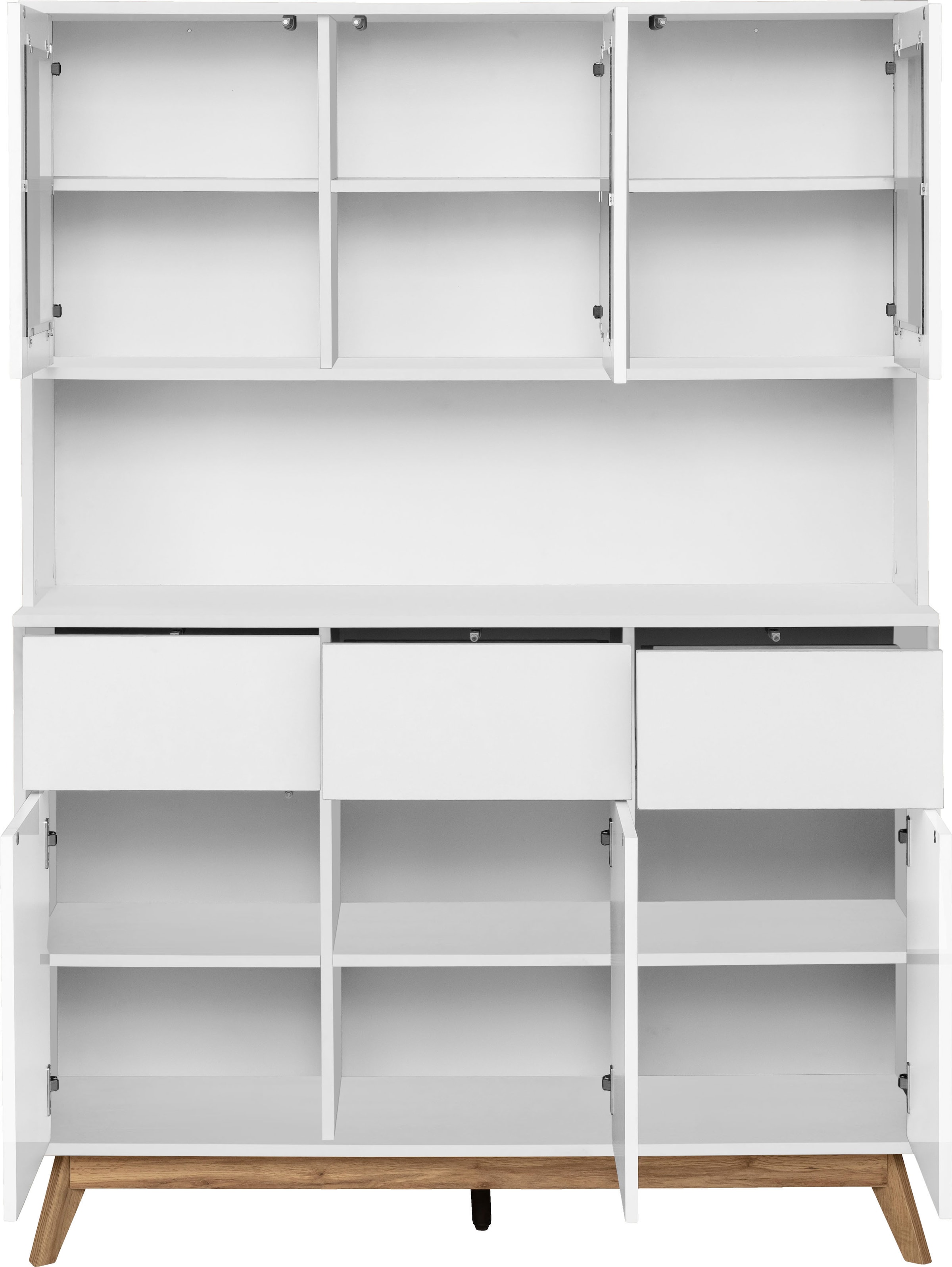 Home affaire Buffet »Skandi«, 3 Glastüren, 3 Holztüren und 3 Schubkasten, Breite 120 cm, Höhe 165 cm